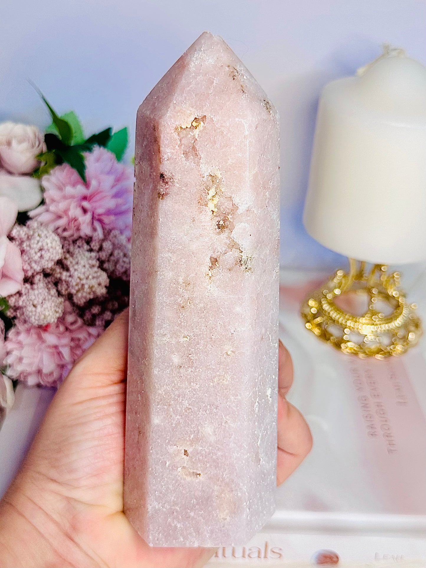 Stunning Large 17cm 642gram Druzy Pink Amethyst Chunky Tower From Brazil - Shiny Druzy At Tip Of Tower Not Chipped