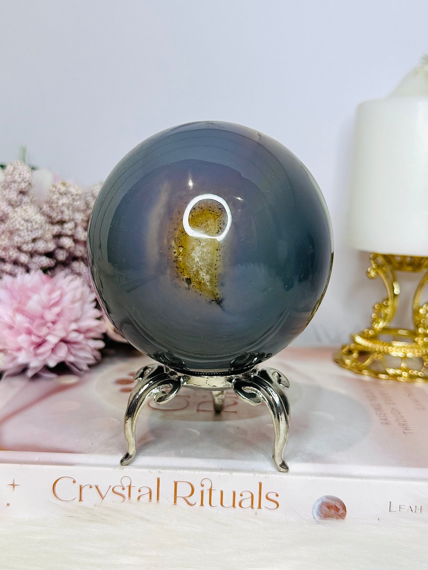 Large Druzy Agate Sphere On Stand From Brazil 821g