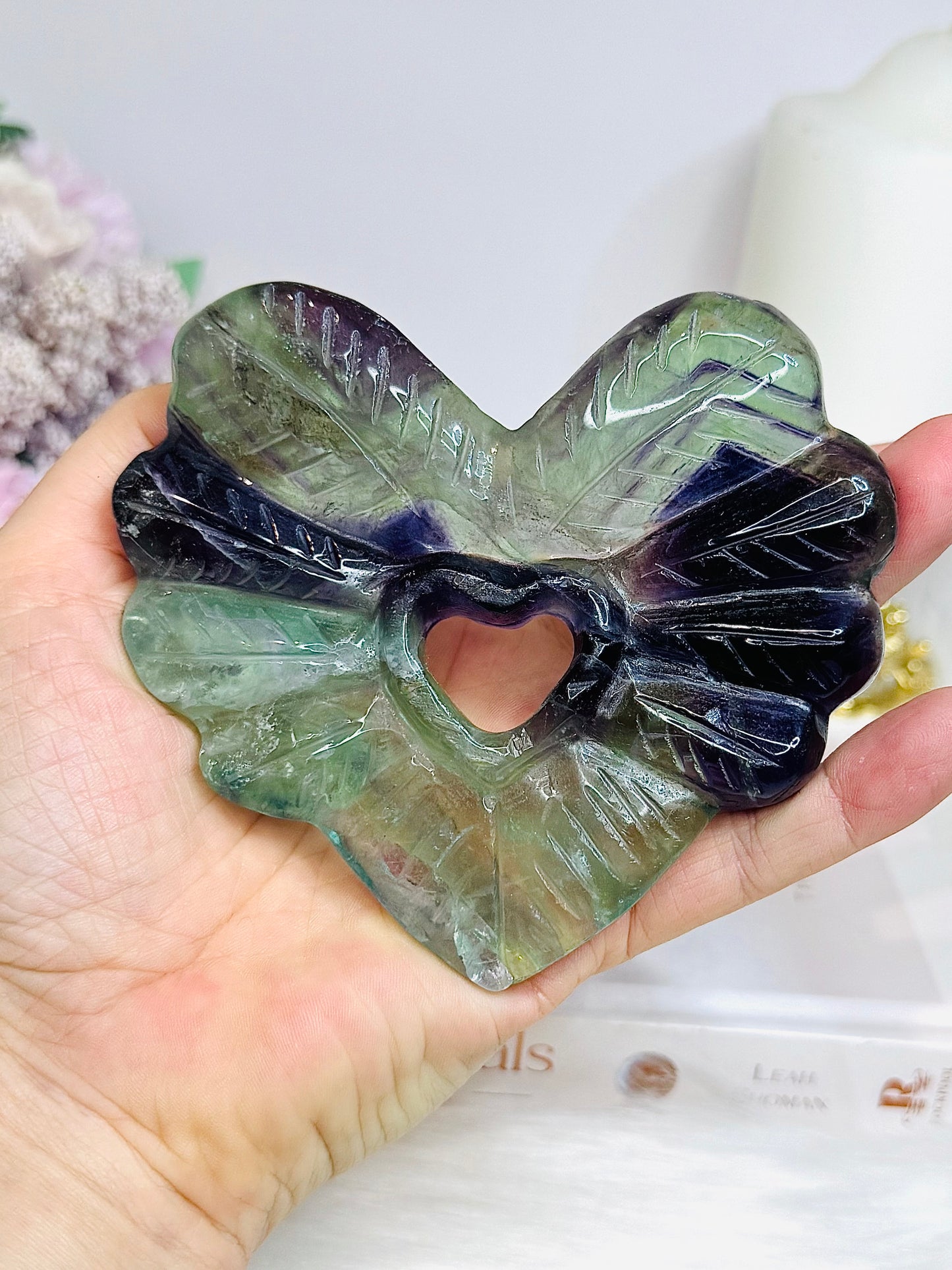 Large Chunky Fluorite Heart on Stand 10.5cm