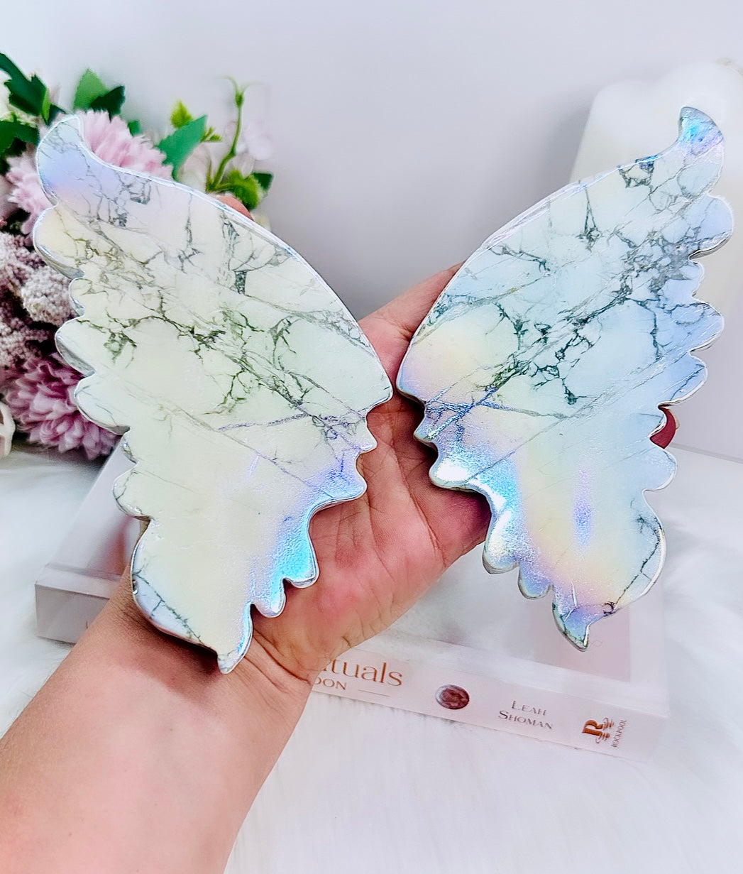 Calming & Eases Stress ~ Classy & Fabulous Large Angel Aura Howlite Butterfly Wings 24.5cm Tall