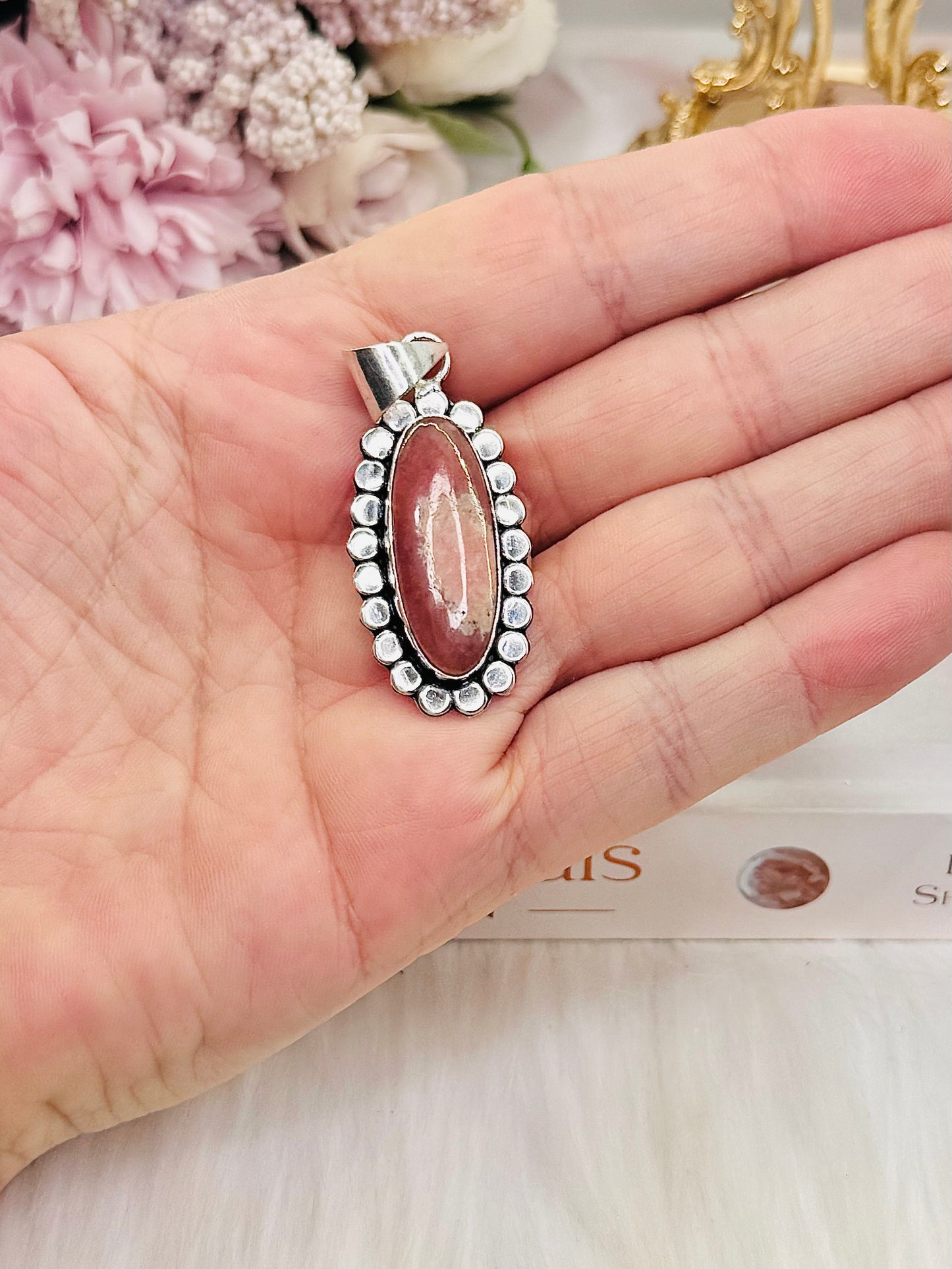 Stunning Rhodochrosite Pendant In Gift Bag