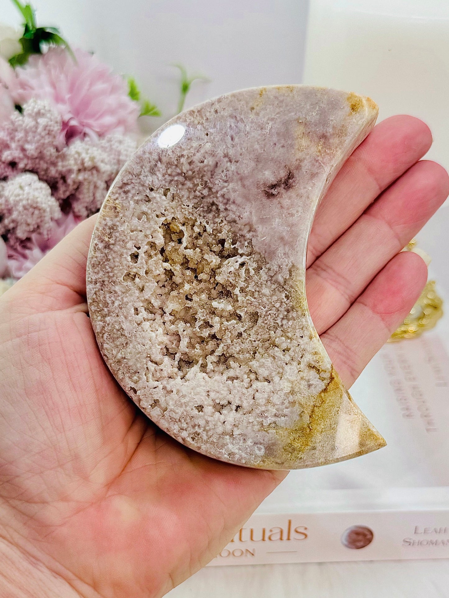 Large Pink Amethyst Druzy Moon Chunky Carving 10cm