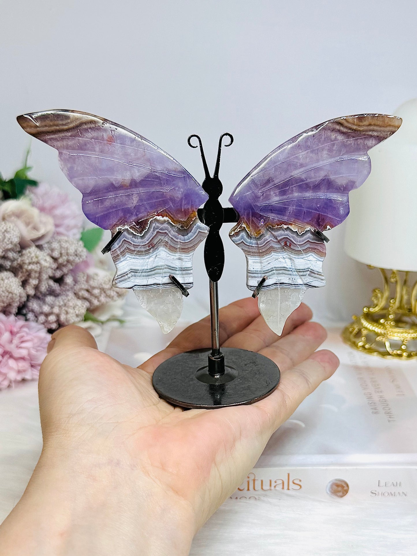 Crazy Lace Amethyst Wings on Stand 11cm