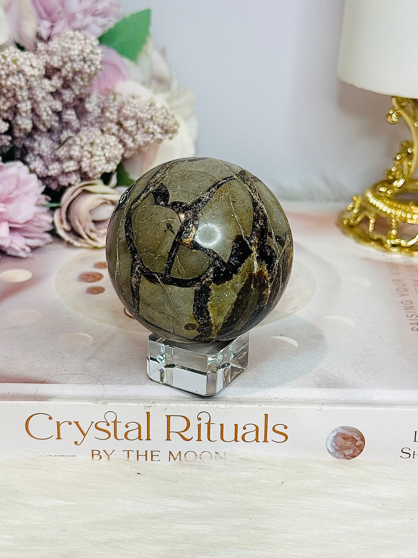 Natural Septarian Carved Sphere on Stand 233g