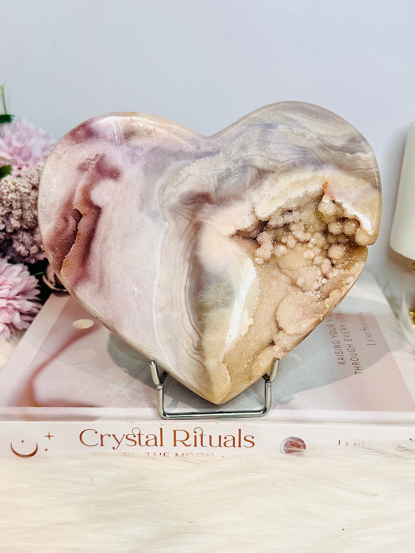 Large High Grade Pink Amethyst Heart with Sugar Druzy 15cm 790g