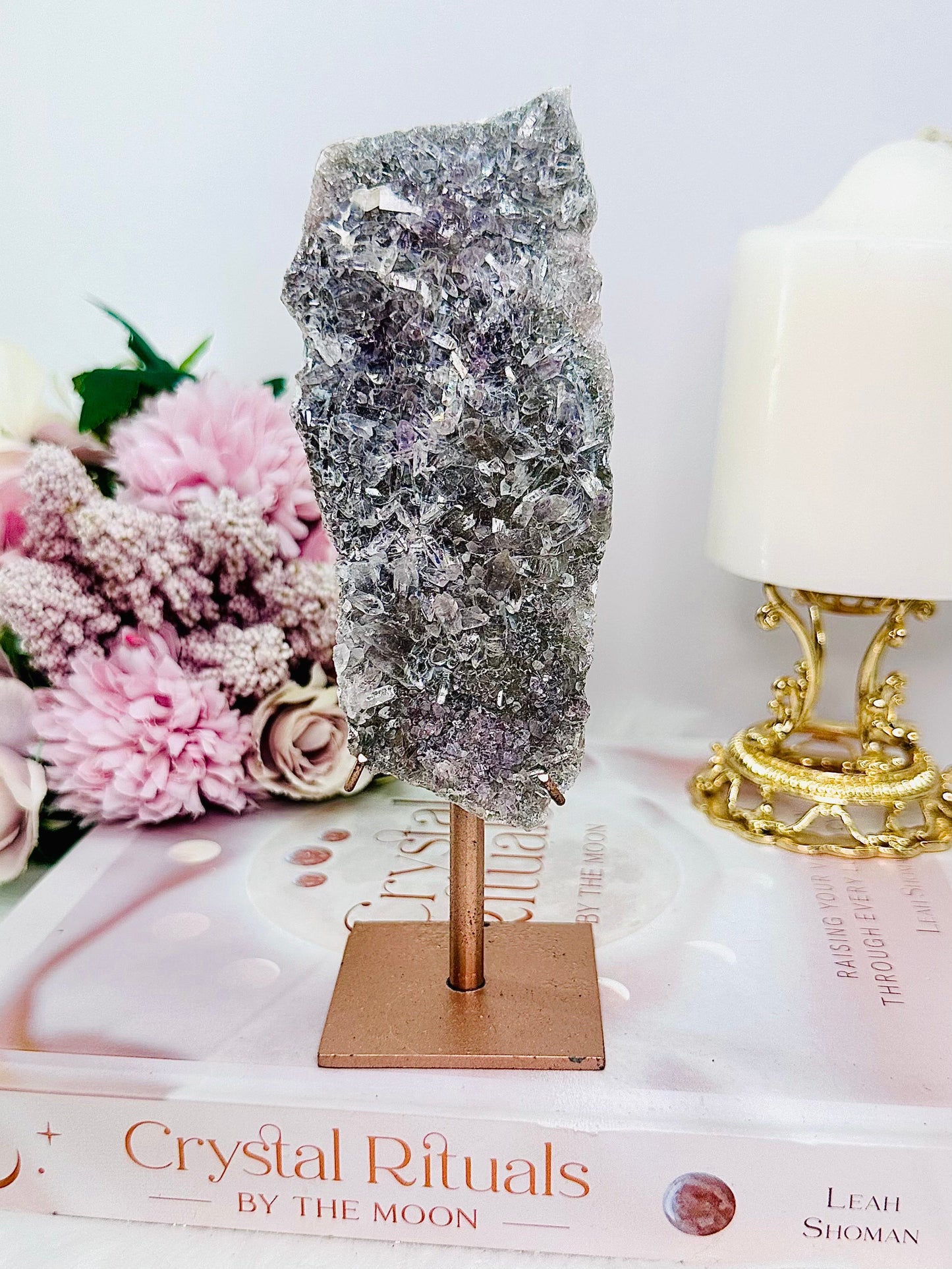 Natural Zeolite Slab | Slice on Rose Gold Stand 16cm From Brazil