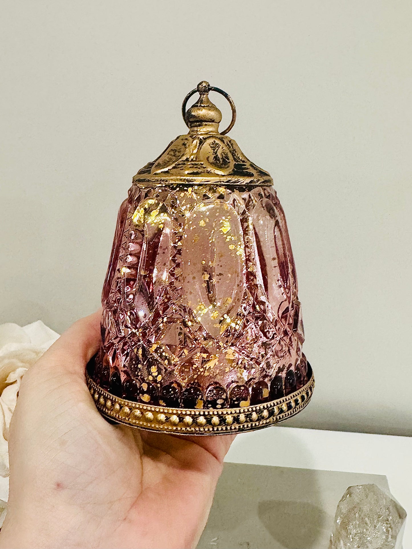 Glass Lantern Led Pink Punch 13cm