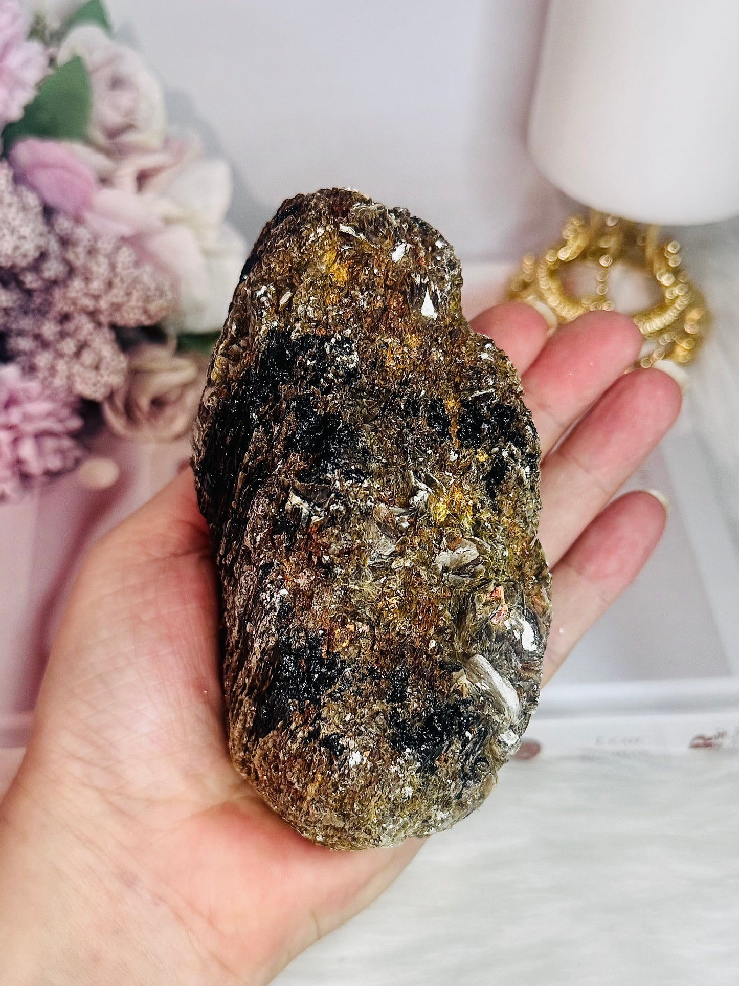 For Protection ~ Natural Large Black Tourmaline in Gold Mica Specimen 790grams