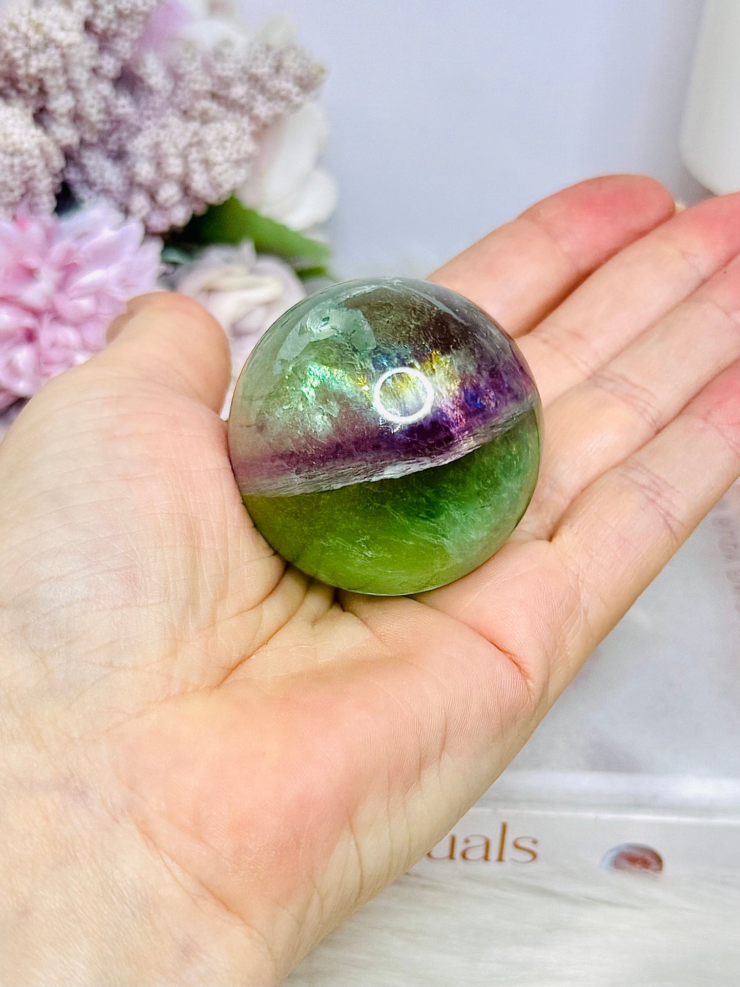 FOR SUE ~ High Grade Fluorite Sphere Full of Incredible Rainbows 161g On Stand