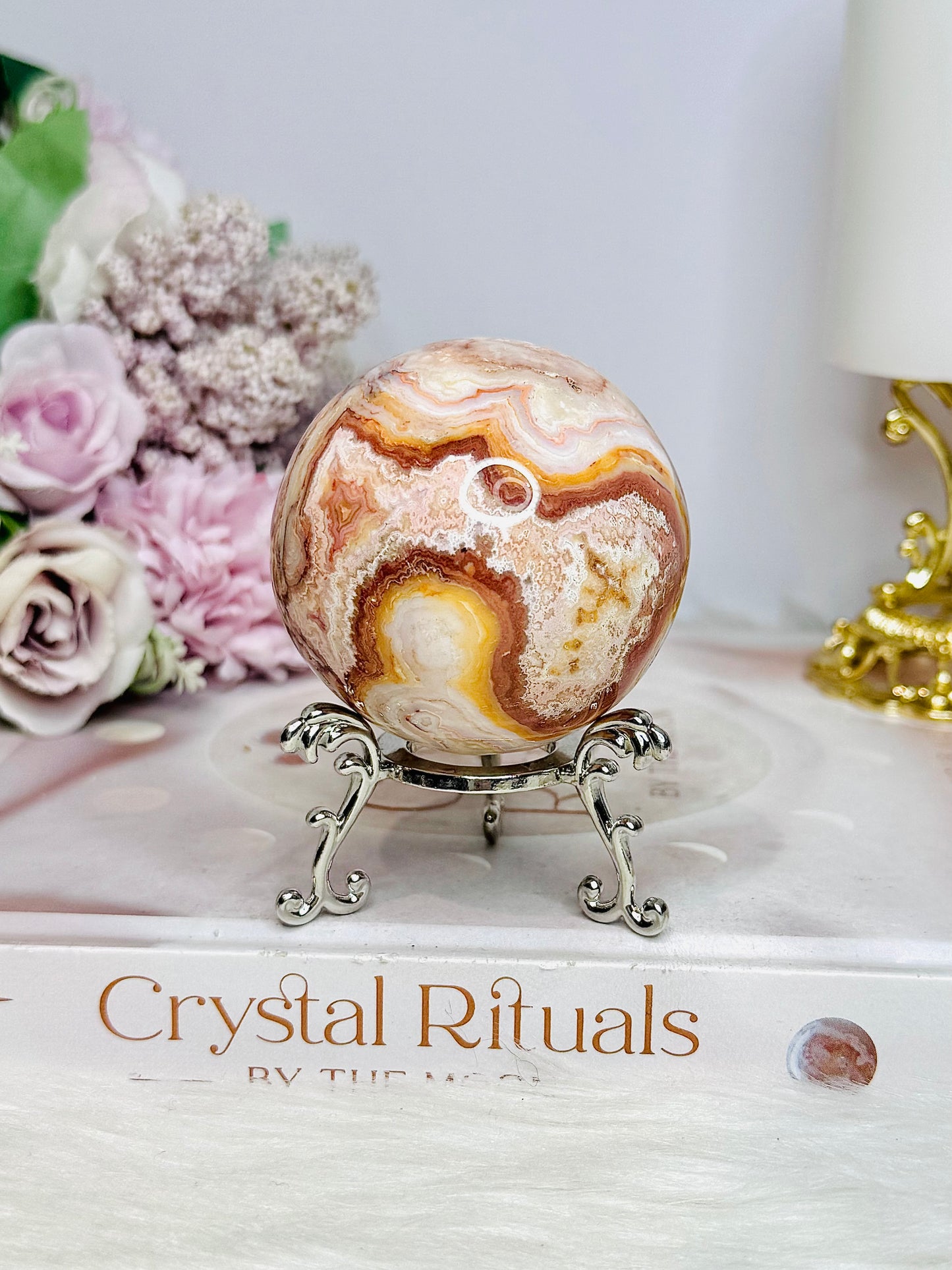 High Grade Crazy Lace Agate Sugar Druzy Sphere On Stand 242g