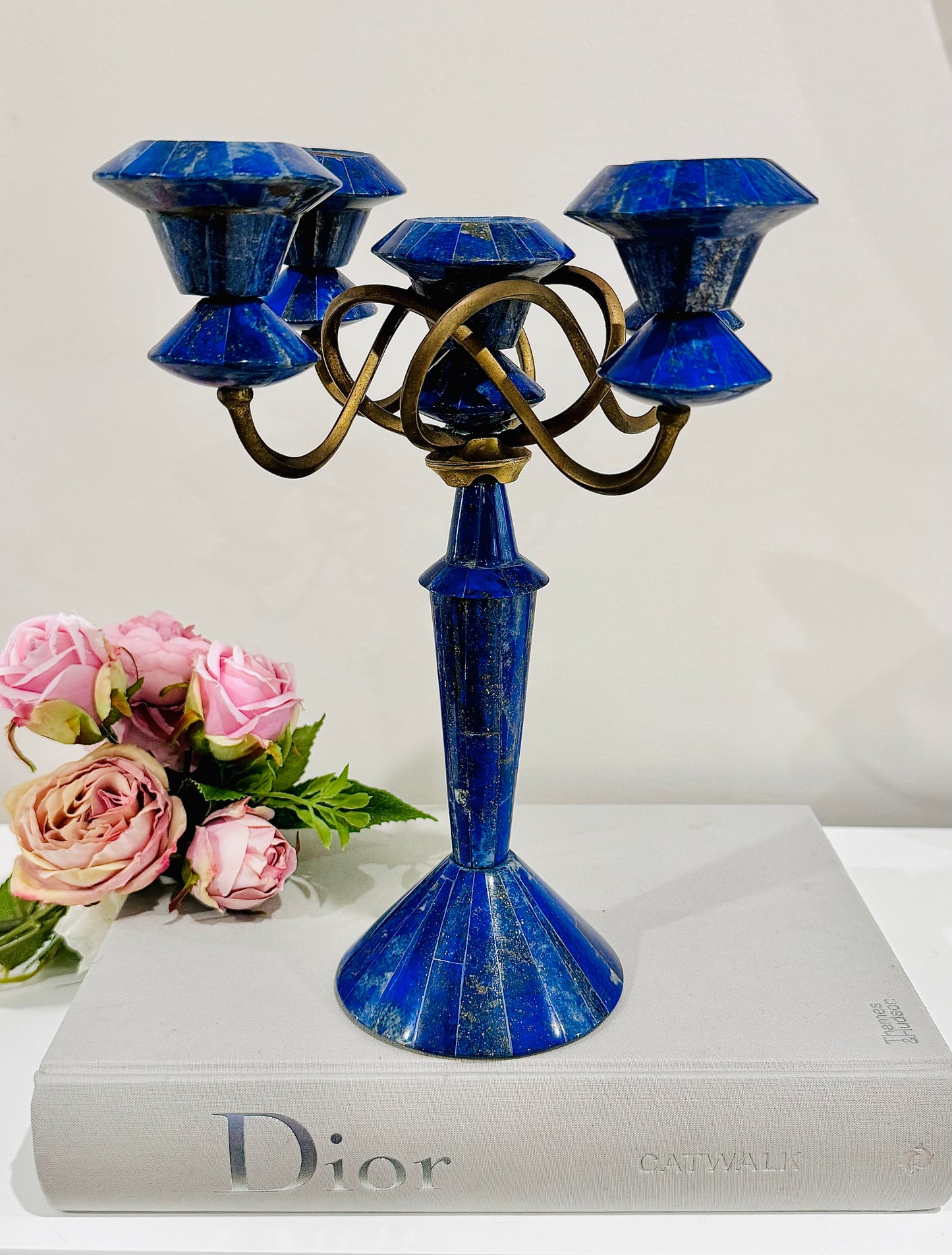 Natural Large 27cm Lapis Lazuli Carved Candelabra 1.4KG