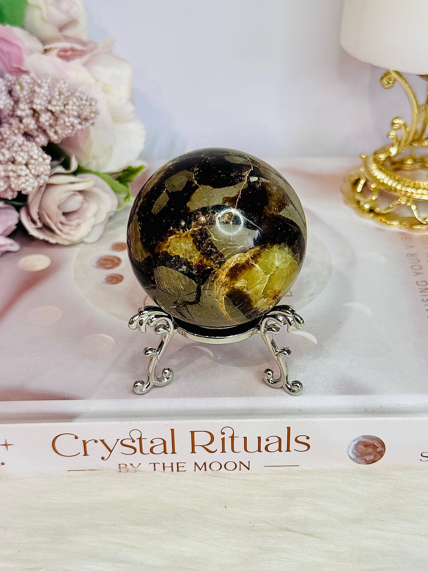 Natural Septarian Carved Sphere 5cm On Stand