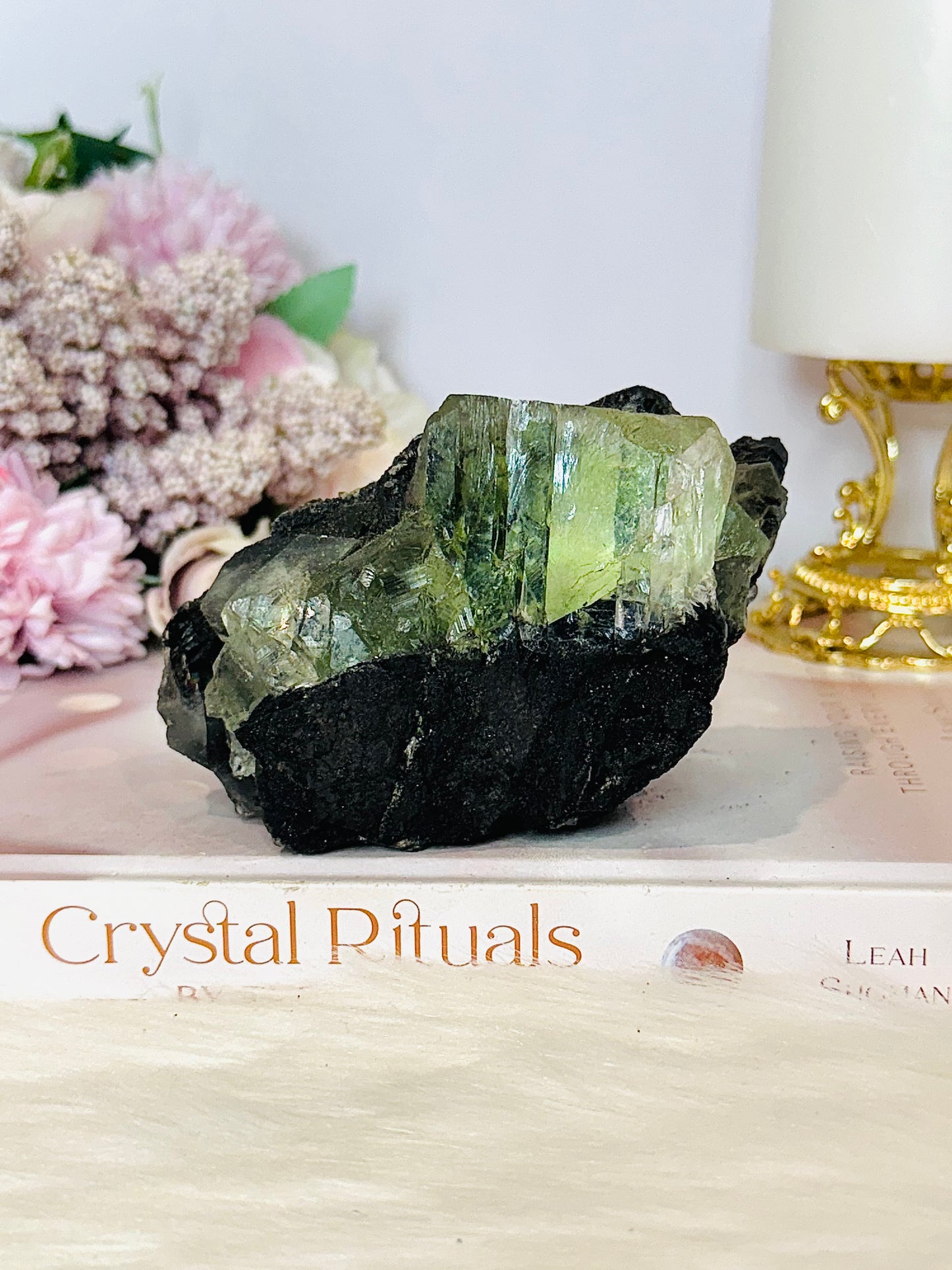 High Grade Transparent Green Fluorite Specimen on Matrix 505g