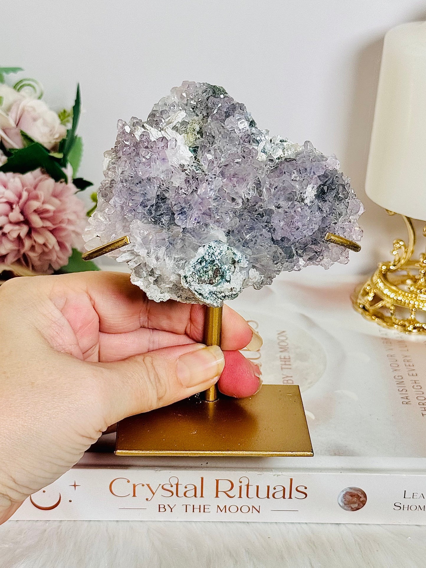 Natural Zeolite Specimen on Custom Gold Stand 13cm