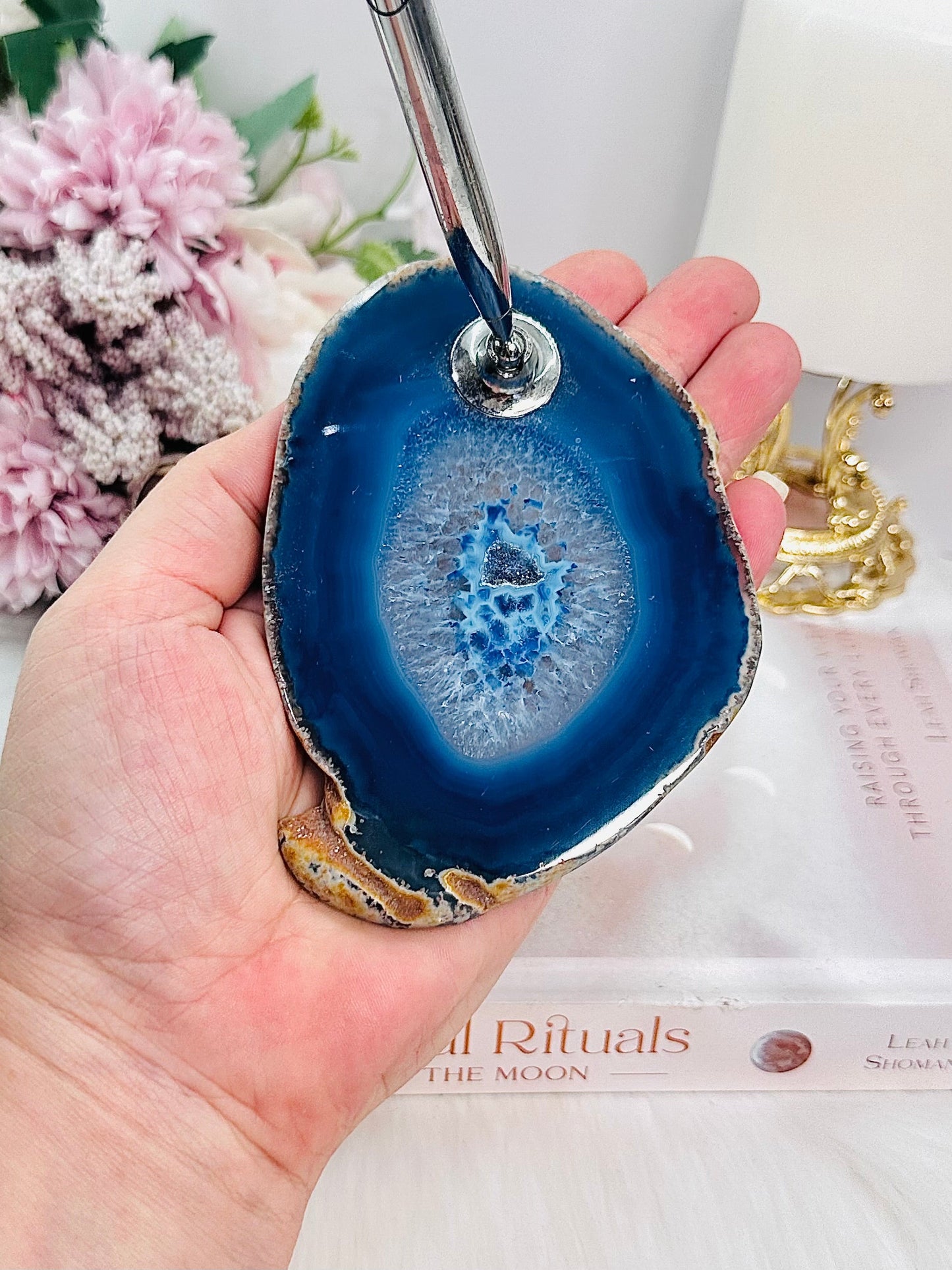 Perfect Desk Accessory ~ Blue Agate Slab Pen Holder