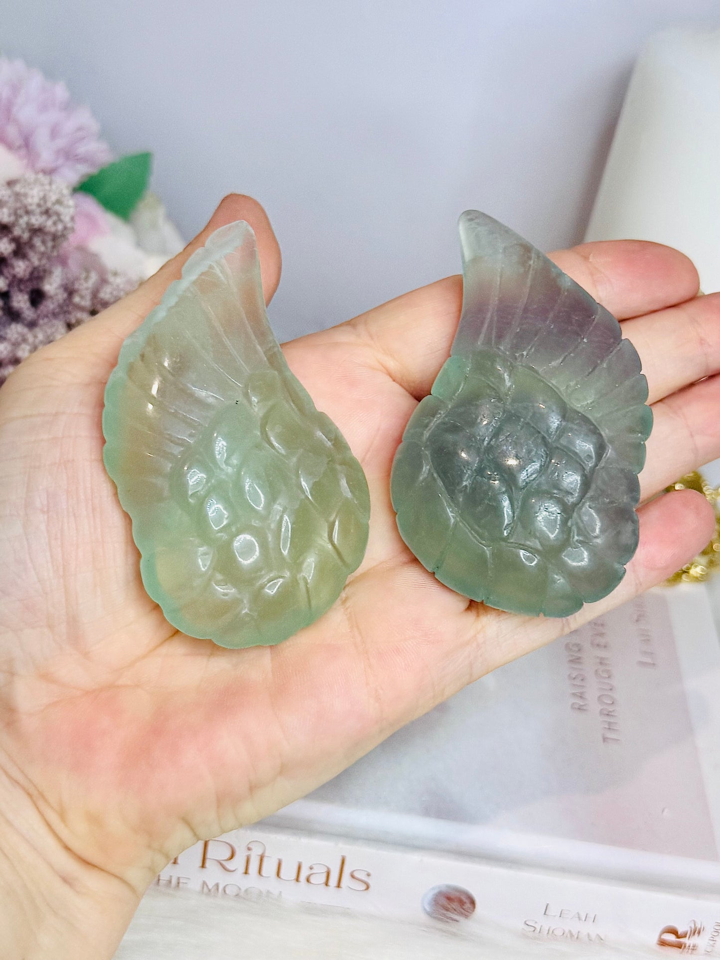 Green Fluorite Wings on Stands 8cm