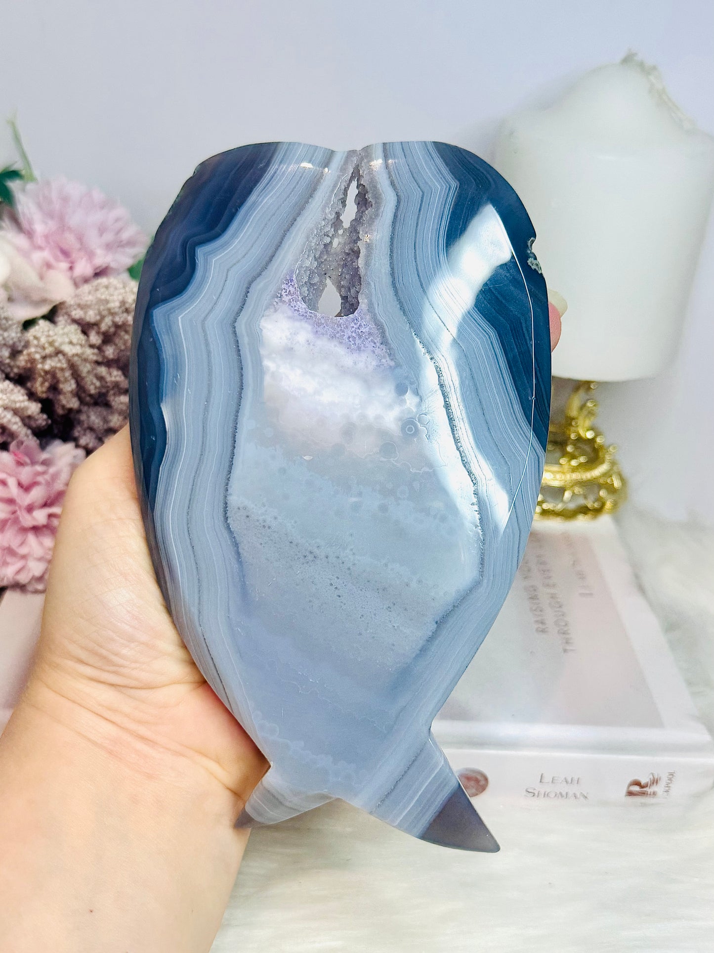 Amethyst X Agate Carved Wings on Stand 16cm