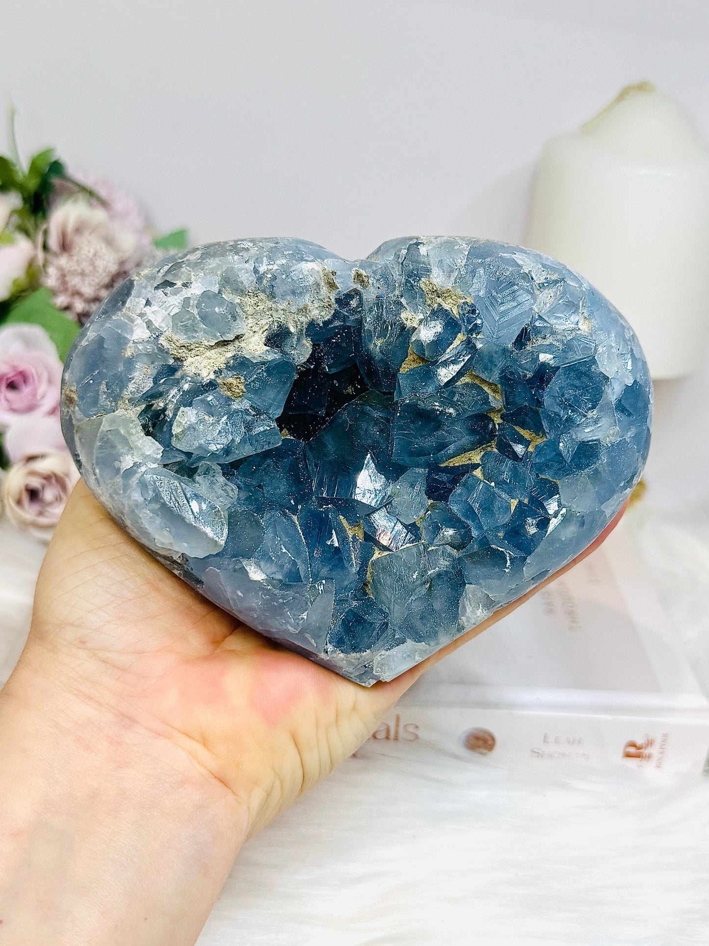 Deep Blue Large Chunky Celestite Heart 13cm 1.3KG