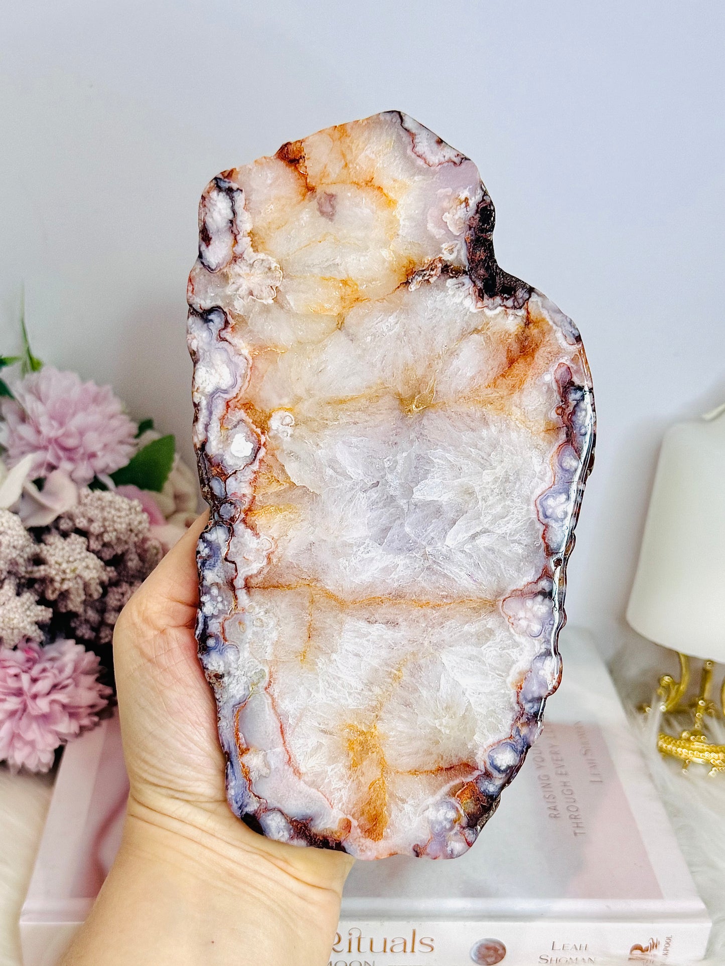 Polished Flower Agate Slab On Stand 19cm
