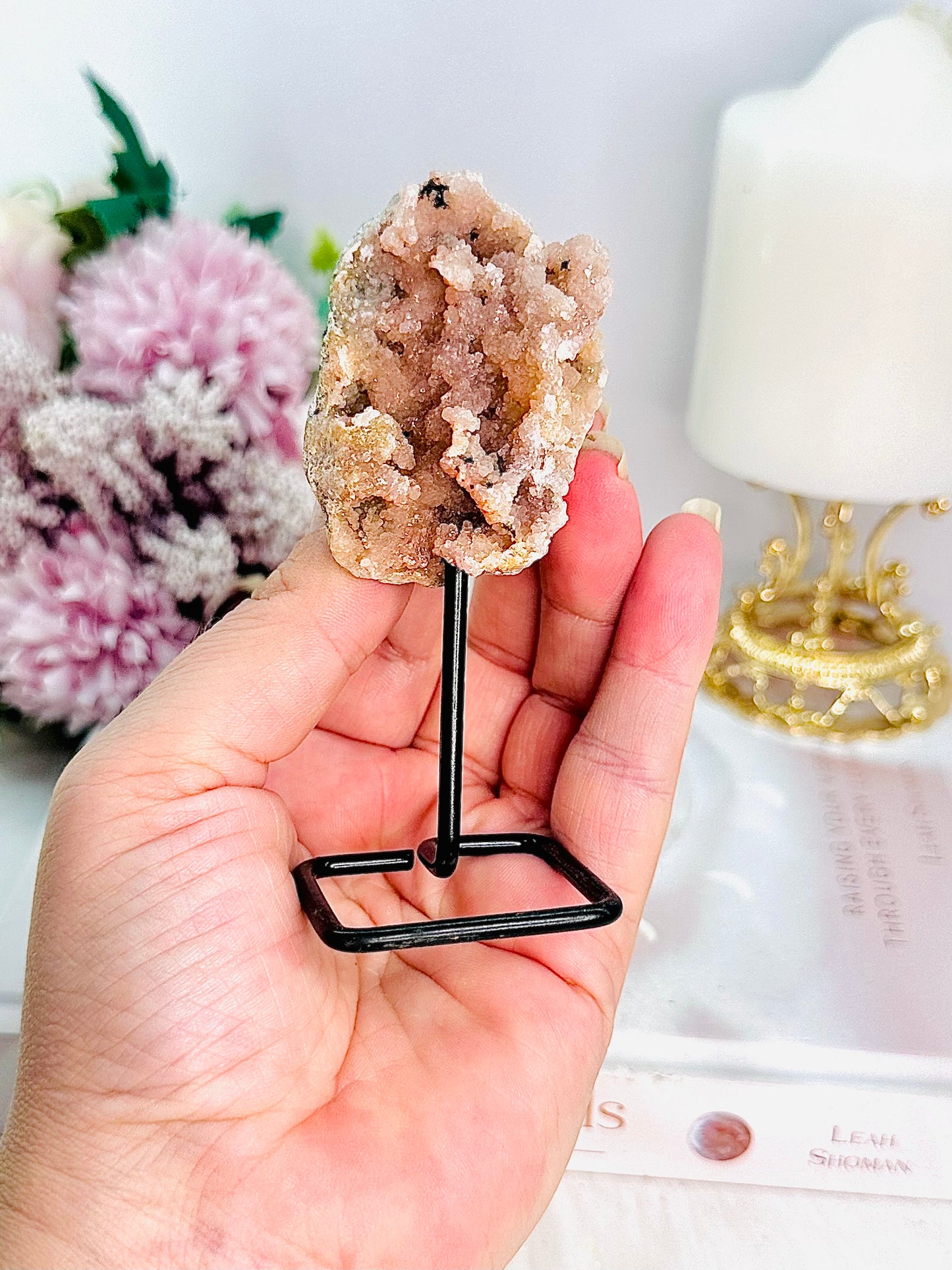 Pink Amethyst Druzy Geode on Stand 10cm