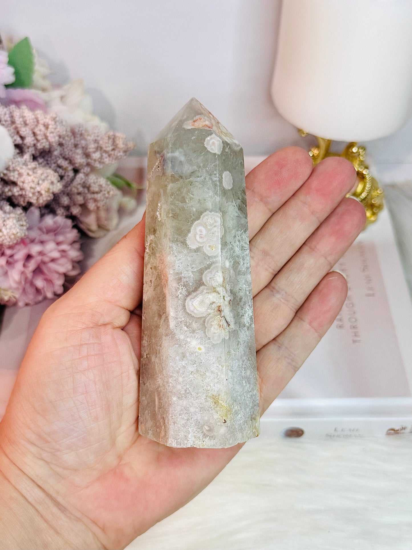Green Cherry | Flower Agate Chunky Tower 12cm