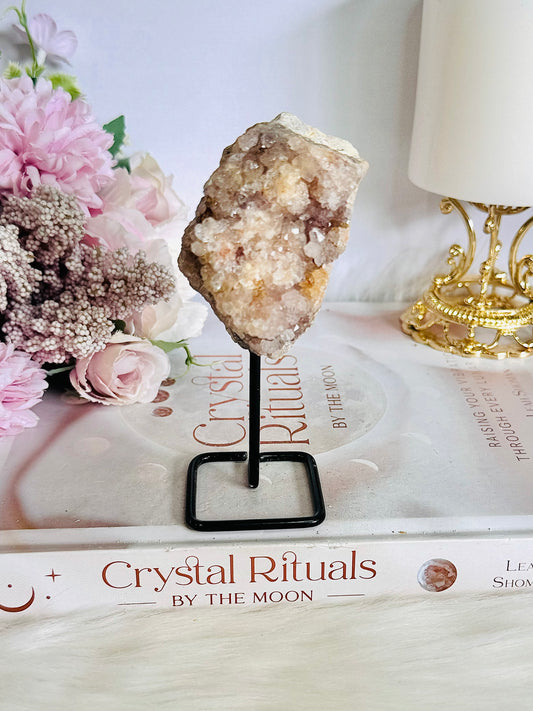 Natural Pink Amethyst Druzy Cluster On Stand 11cm
