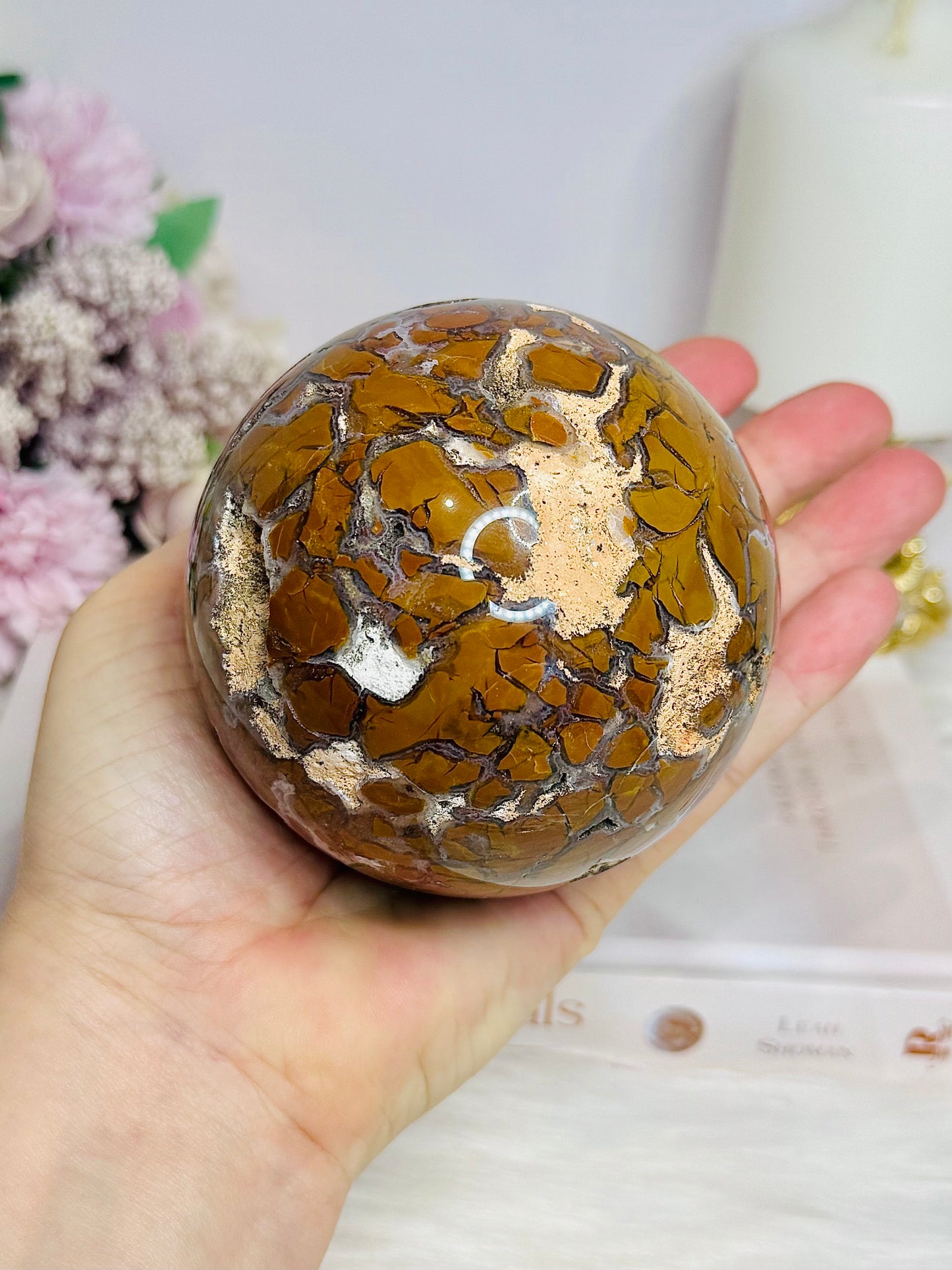 Large Brecciated Jasper Druzy Sphere on Stand 757g