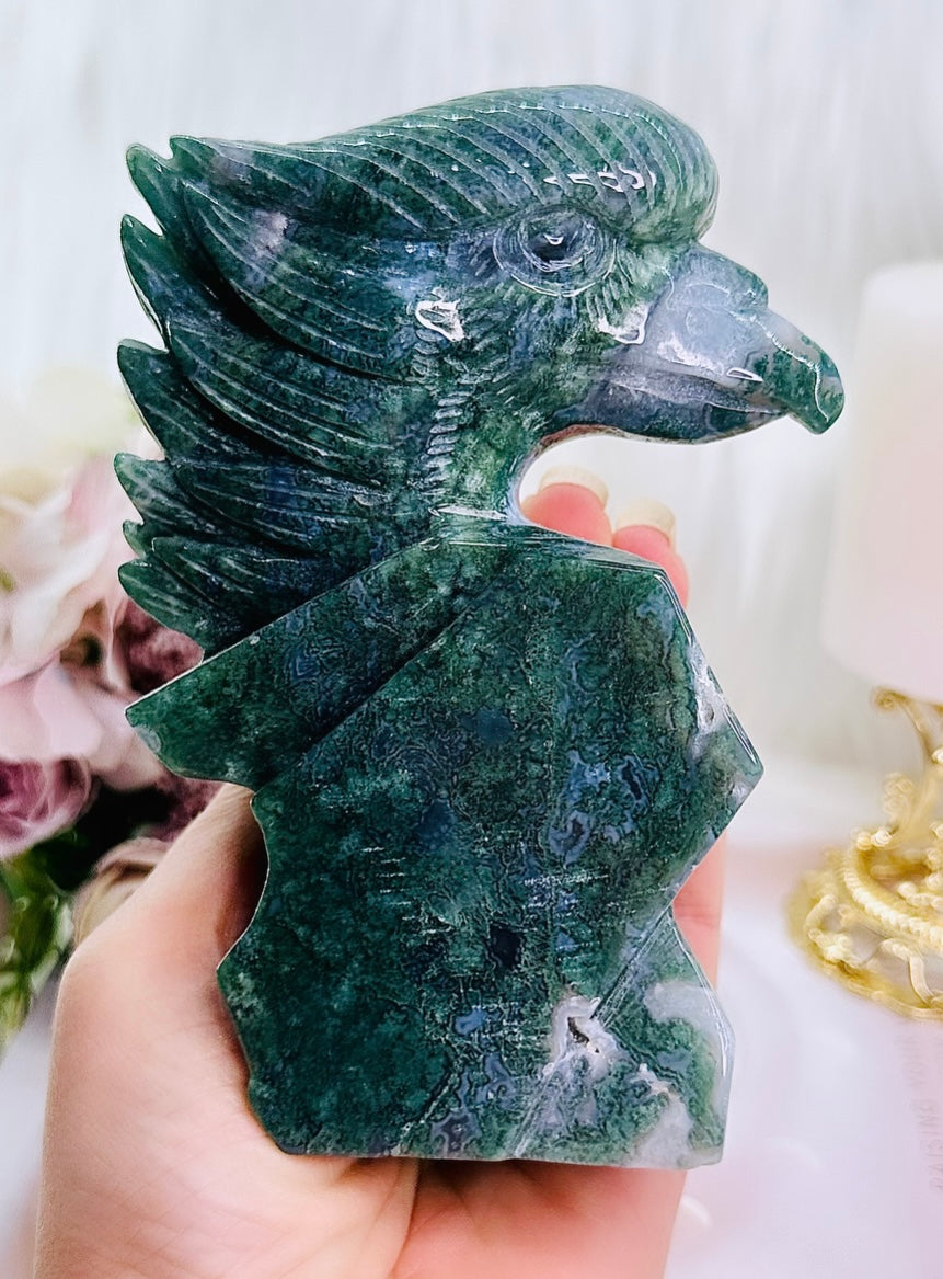 Peace & Tranquility ~ Gorgeous Large 633gram Perfectly Carved Moss Agate Eagle ~ A Divine Piece