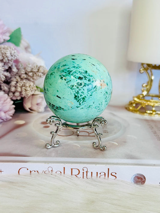 A Rare Stone ~ Genuine Inca Turquoise Sphere 243grams On Stand