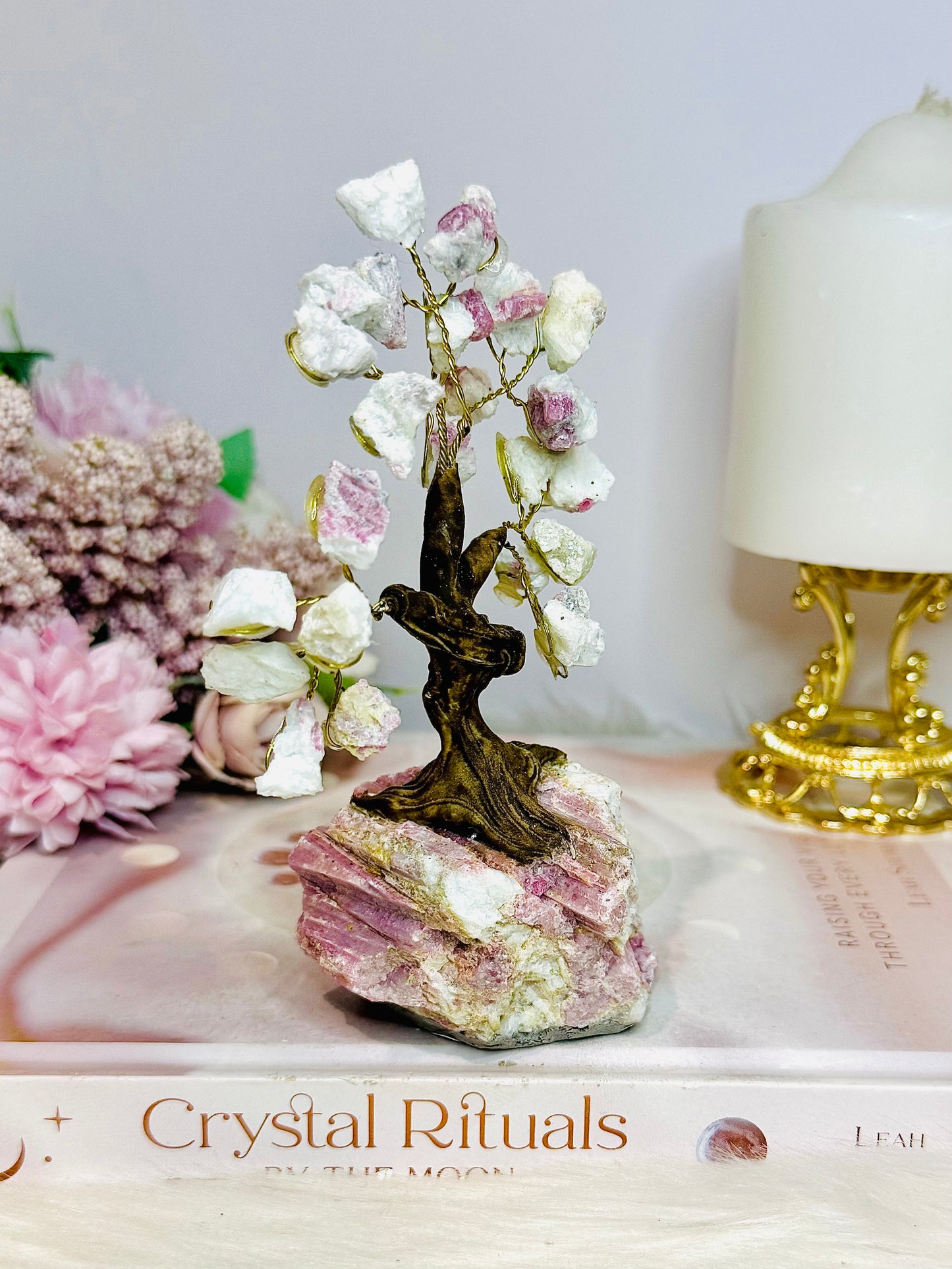 Natural Pink Tourmaline Carved Tree 14cm