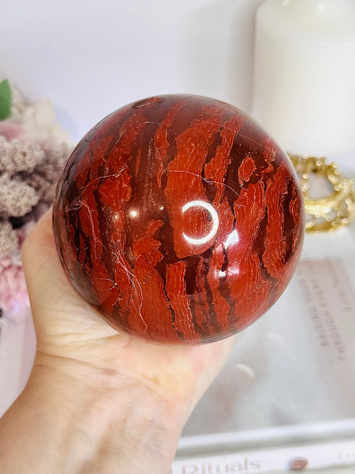 Red Jasper Huge Sphere On Stand 1.5KG 10cm
