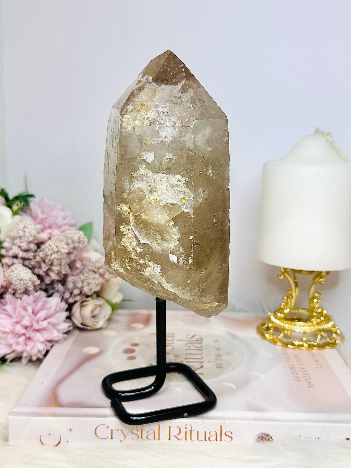 Large Natural Lemurian Smokey Quartz Tower | Freeform on Stand 21cm 1.01KG