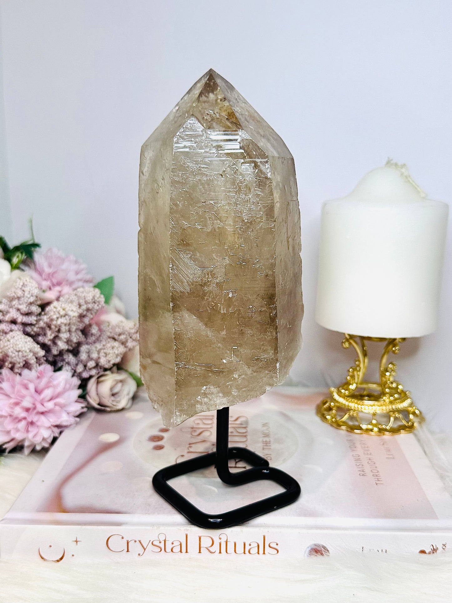 Large Natural Lemurian Smokey Quartz Tower | Freeform on Stand 21cm 1.01KG