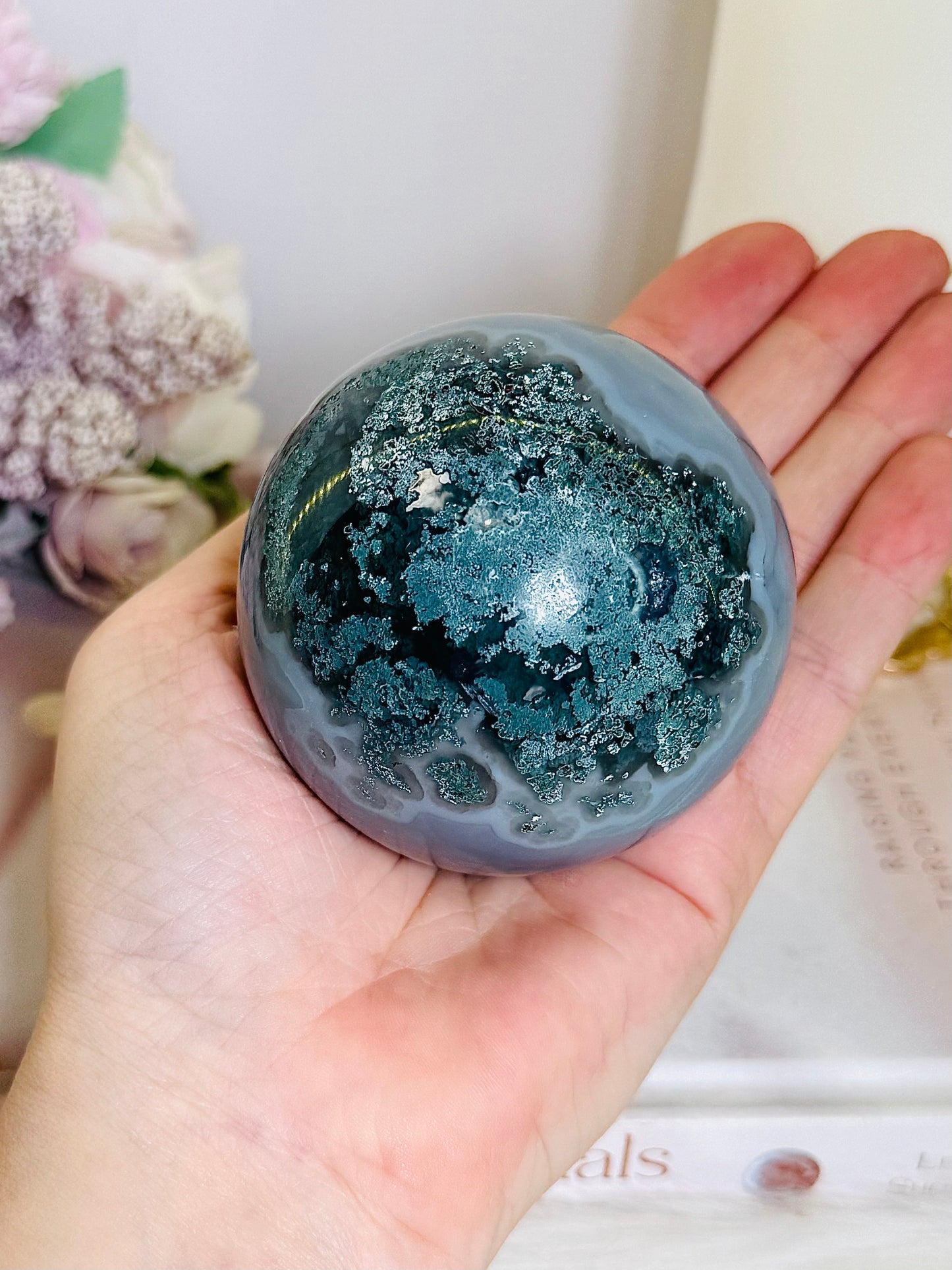 High Grade Druzy Amethyst | Agate Sphere on Stand 475g