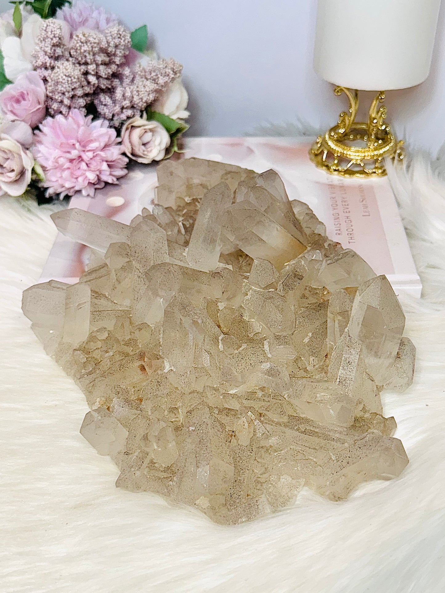 Huge Quartz  Cluster Specimen with Goethite Inclusions (black specks) 25cm 1.45KG