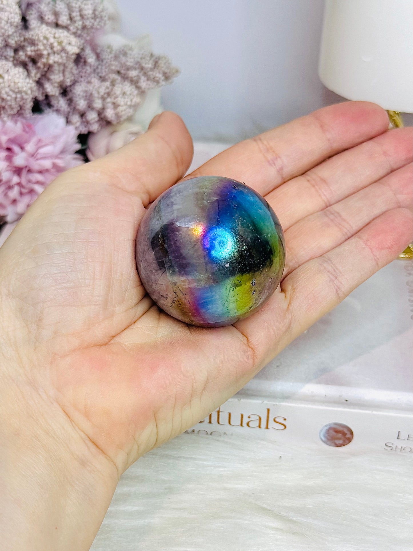 Aura Titanium Amethyst Sphere on Stand 144g