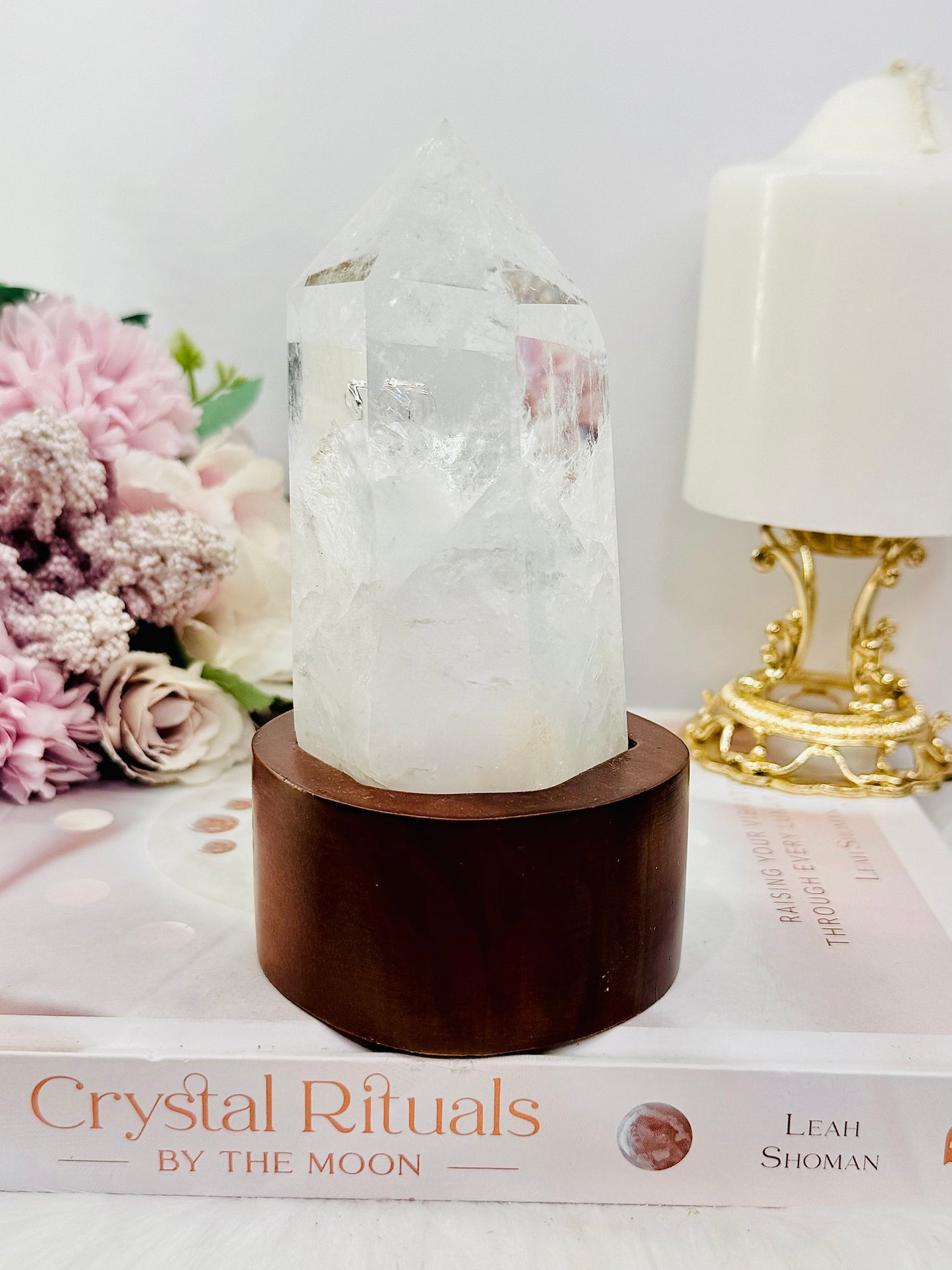 Natural Clear Quartz Tower On Timber Base 14.5cm 512grams