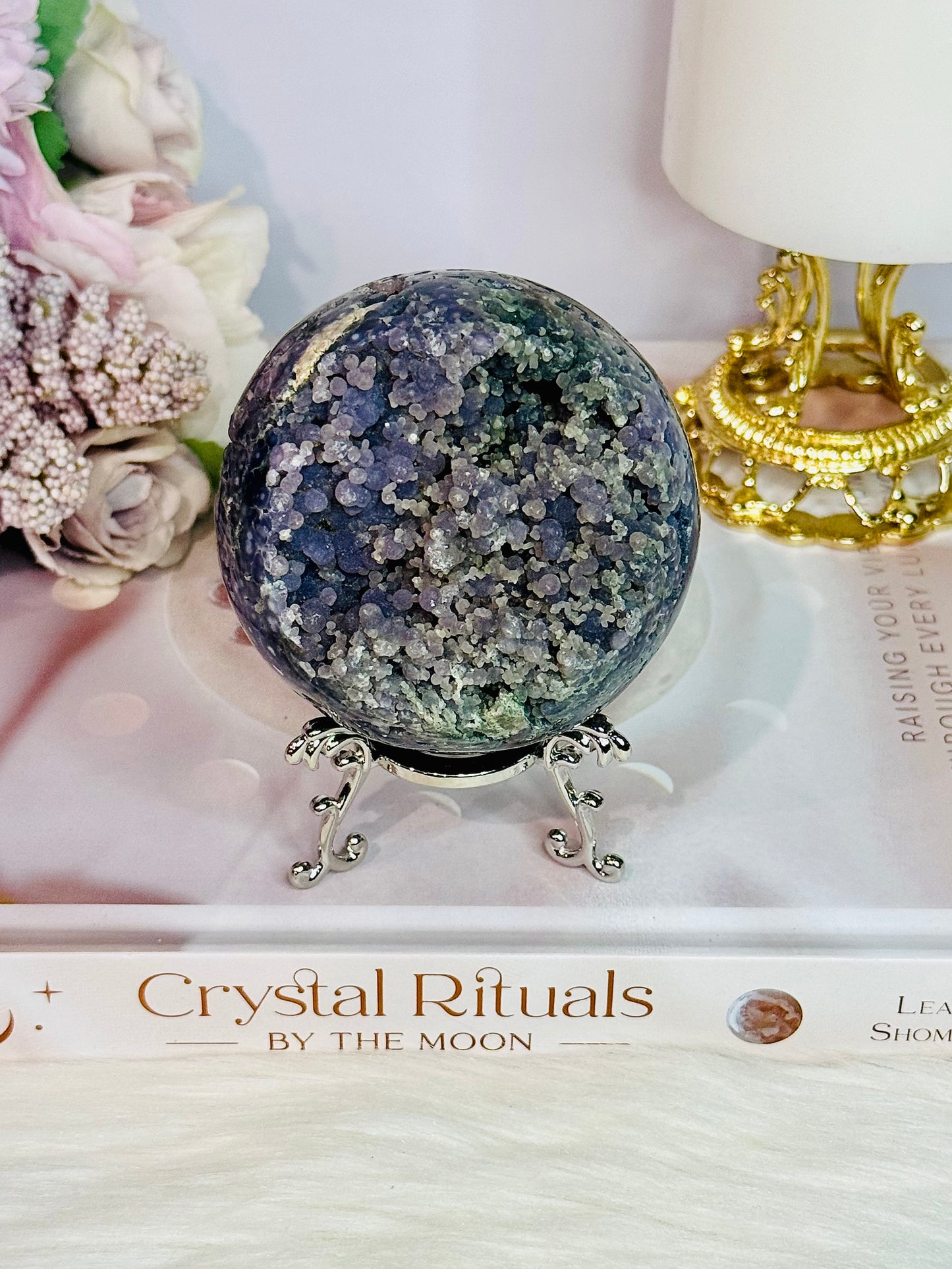 Phenomenally Gorgeous Natural Large Grape Agate Sphere 374grams On Stand