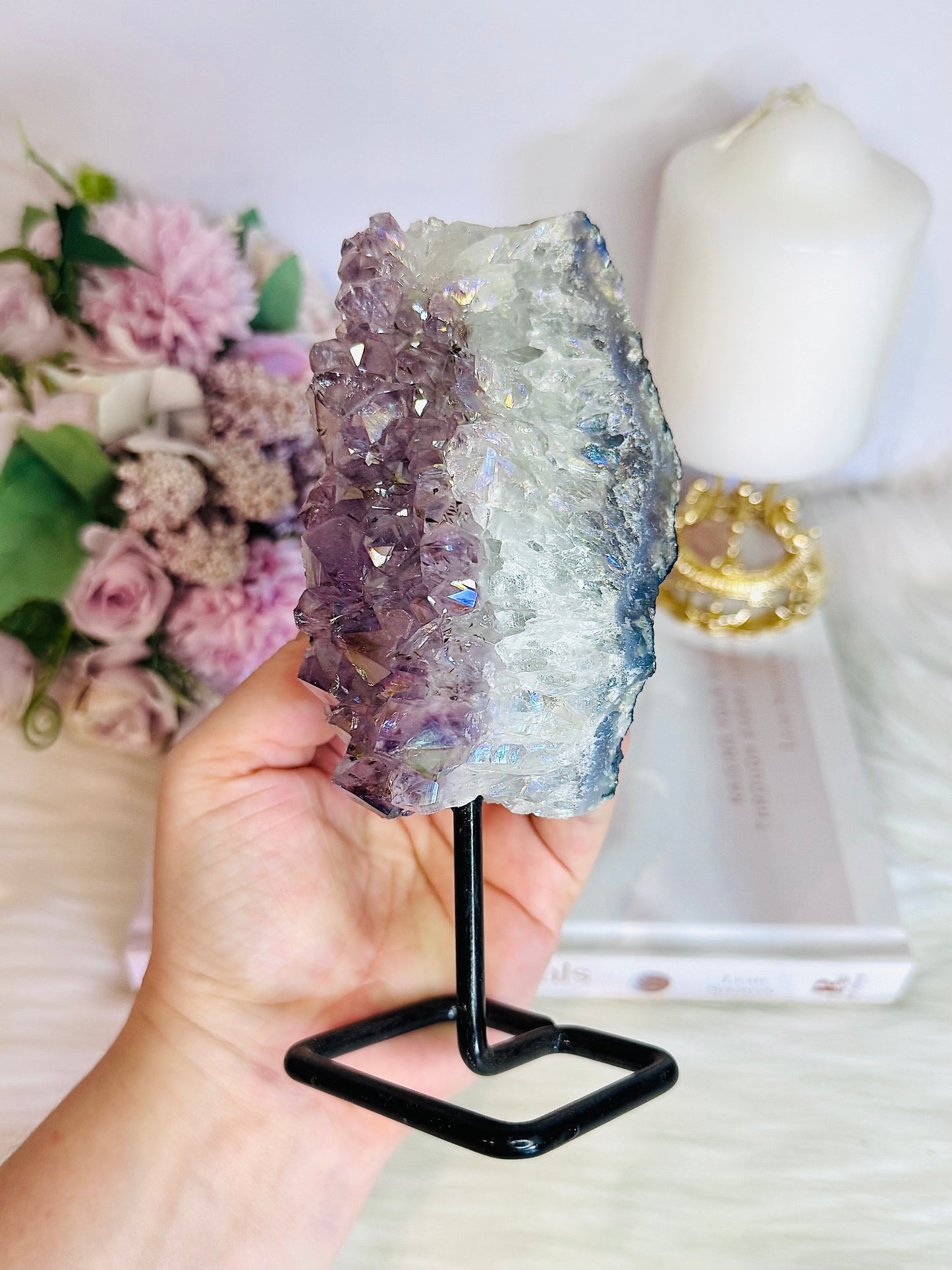 Large Chunky Angel Aura Amethyst Cluster on Stand 16cm