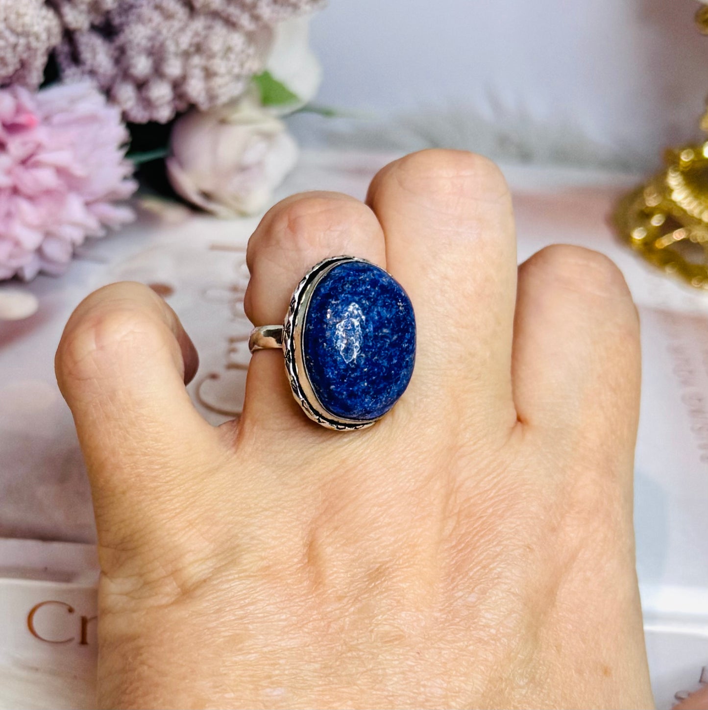 Adjust Lapis Lazuli Silver Ring in Gift Bag