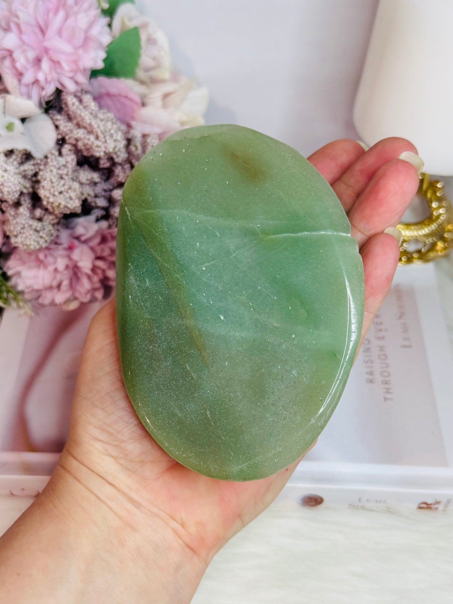 Large Rainbow Fluorite Carved Butterfly On Green Aventurine Lillypad / Leaf 10cm