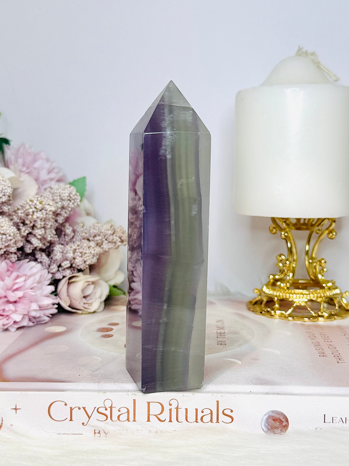 Green & Purple Pastel Fluorite Tower 13cm 331grams
