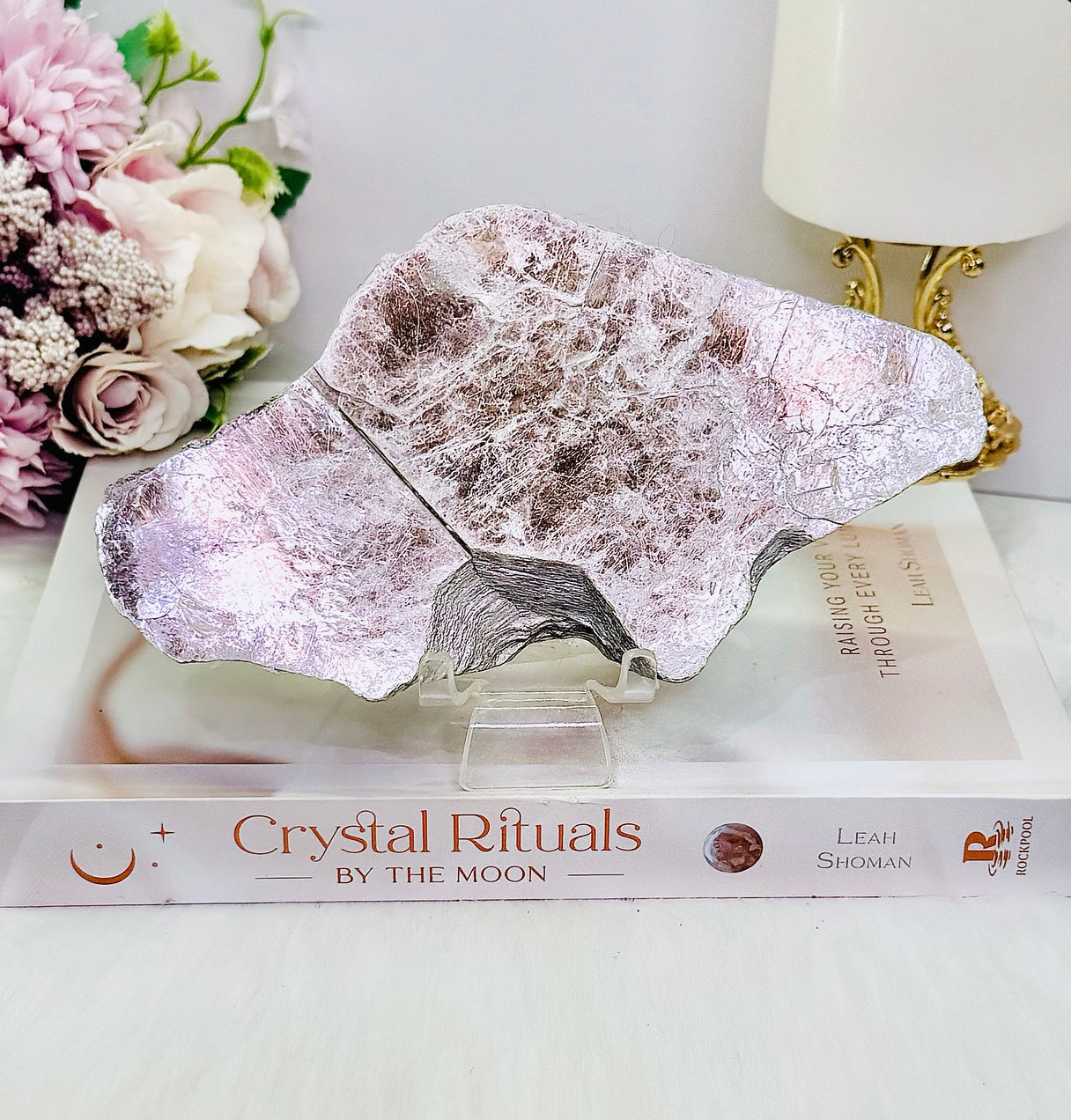 Large Chunky 17cm Shiny Purple Mica Natural Slab On Stand