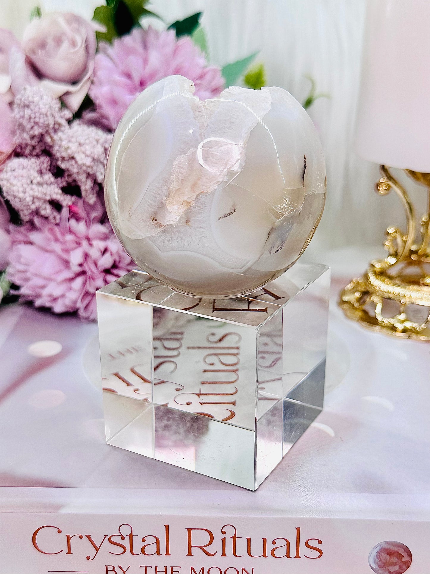 Divinely Angelic Druzy Agate Sphere On Stand (Glass stand in pic is display only)