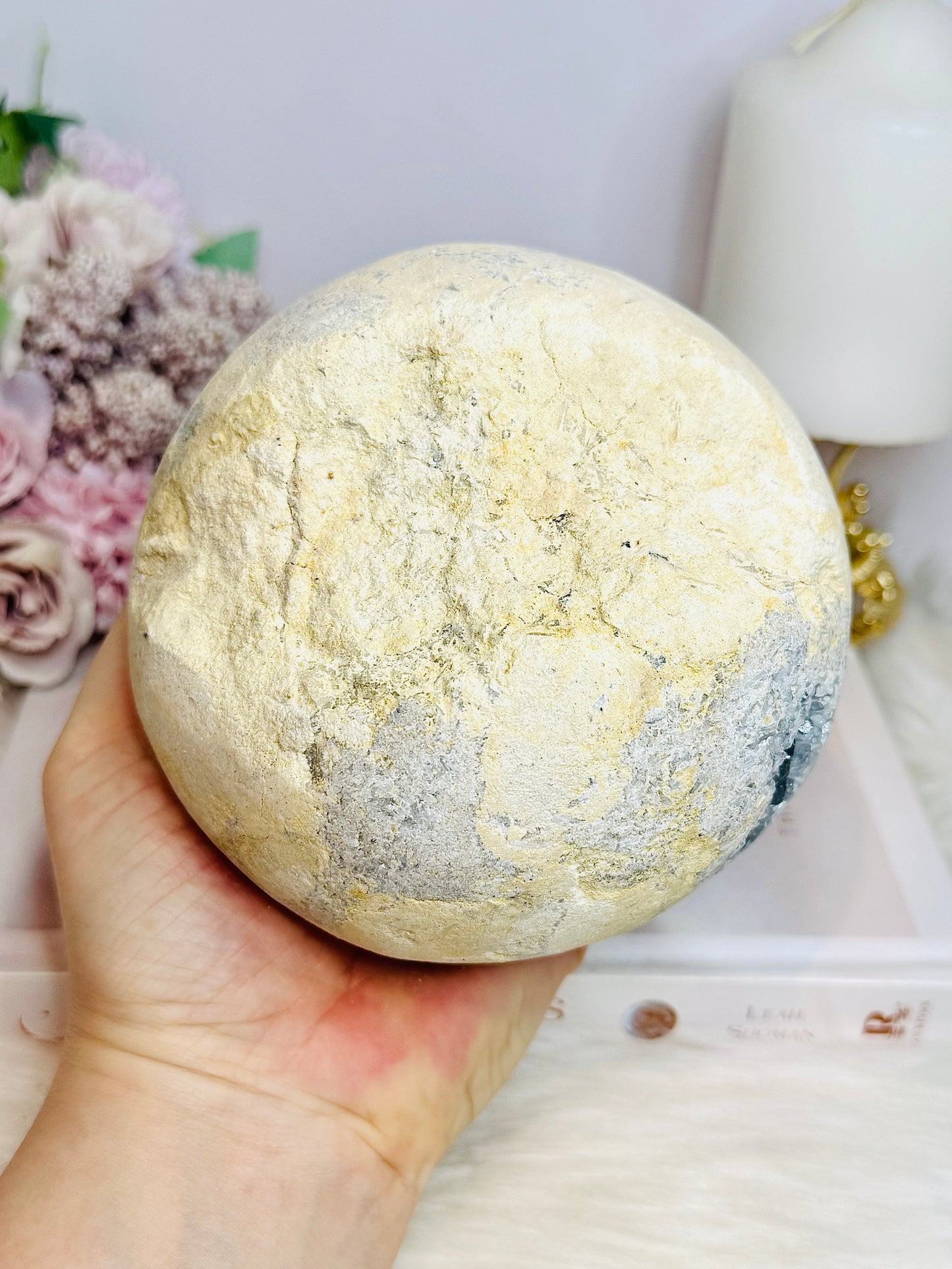 Huge Natural Blue Celestite Cluster Sphere on Stand 12cm 1.9KG