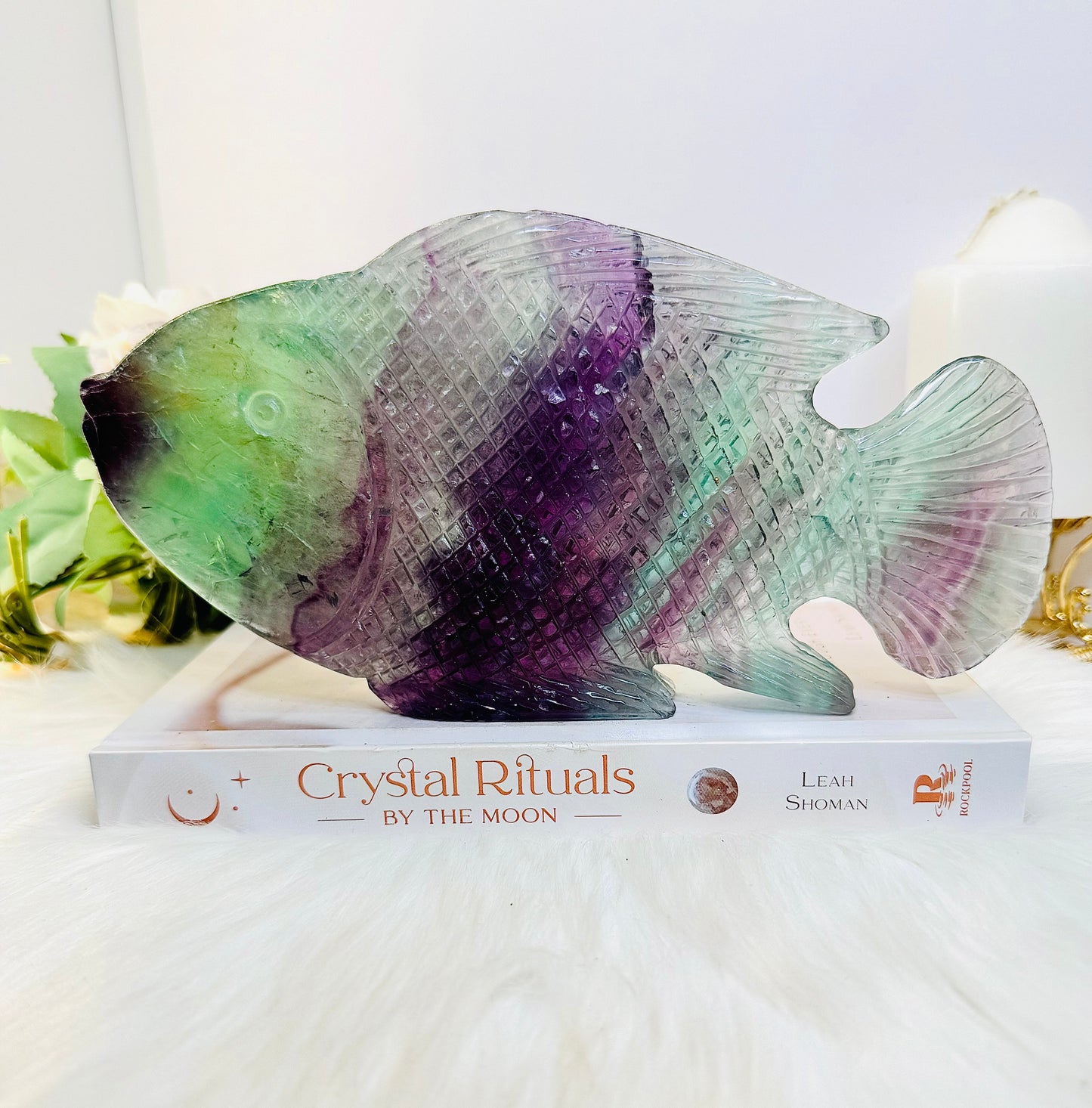 Magnificent Huge 23cm 784gram Carved Perfection Stunning Rainbow Fluorite Fish