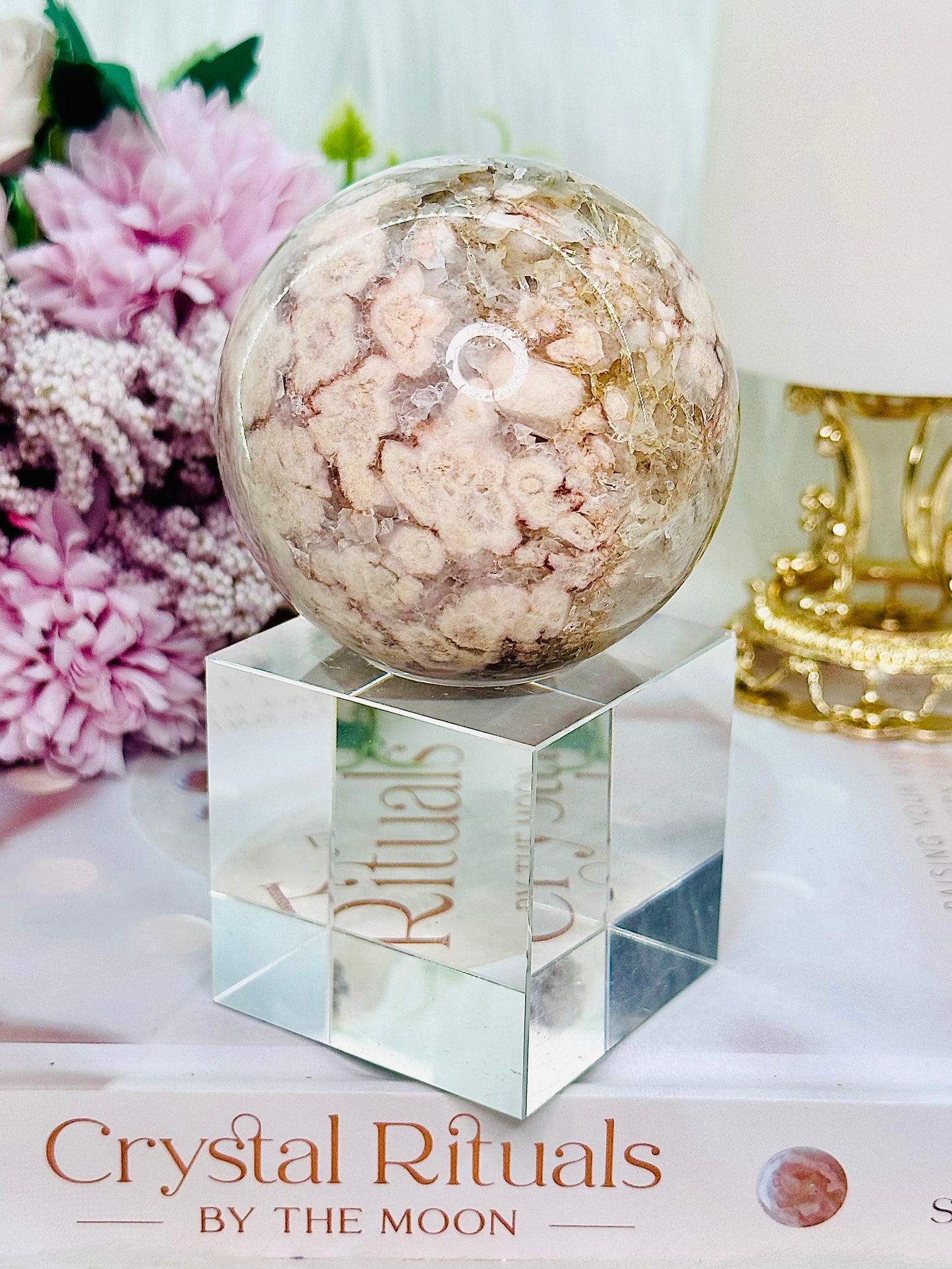 Absolutely Stunning Pink Amethyst X Flower Agate Druzy Sphere on Stand (Stand in pic is display only) 362grams