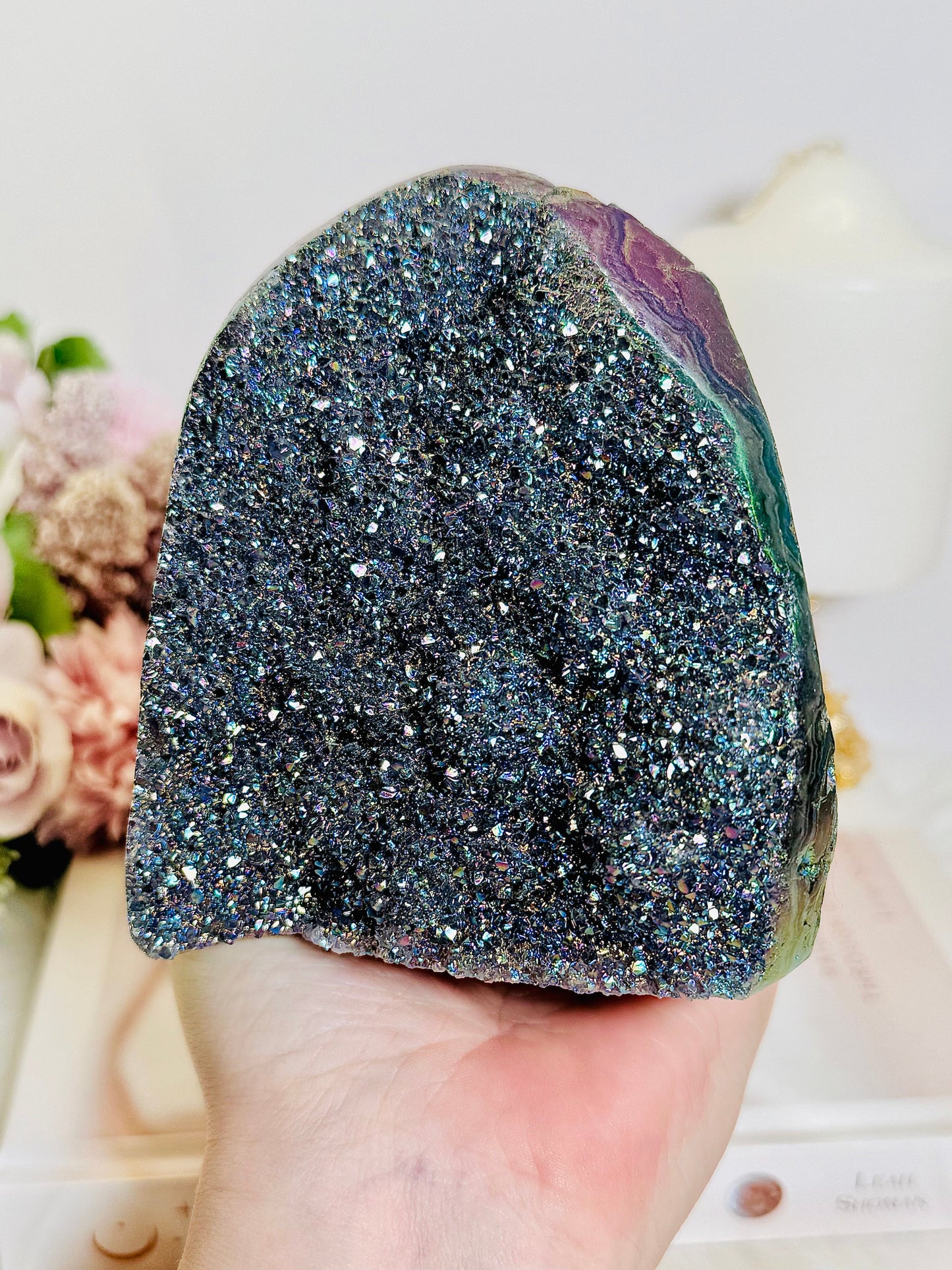 Large Chunky 777gram 11cm Aura Amethyst Base Cut Cluster From Brazil