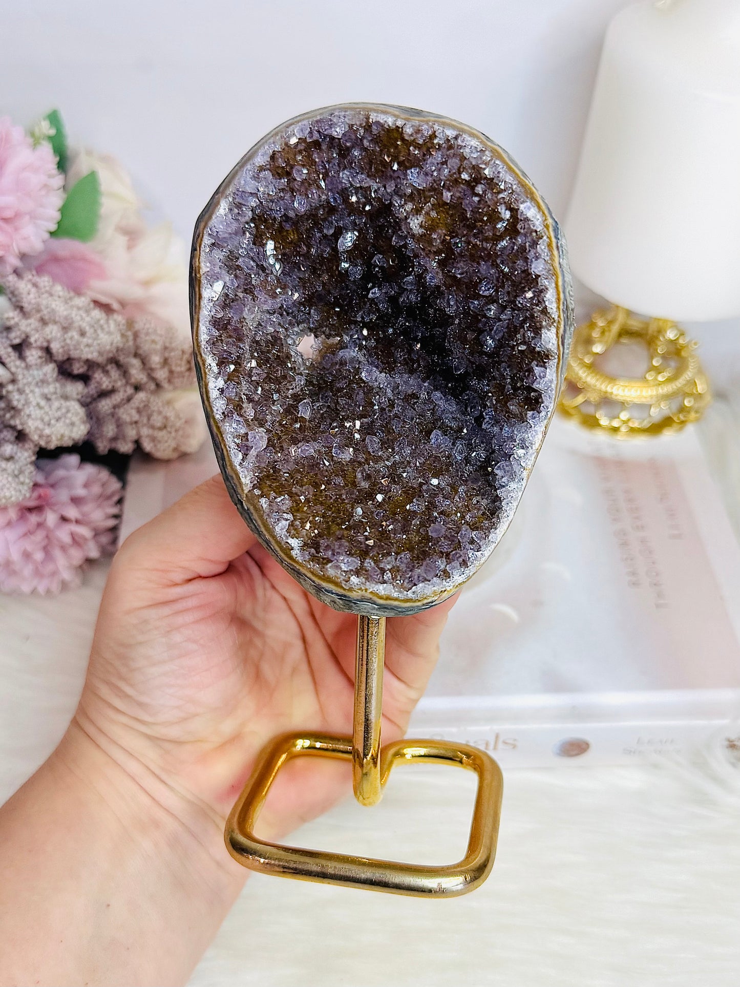 Large 16cm Amethyst Freeform On Gold Stand