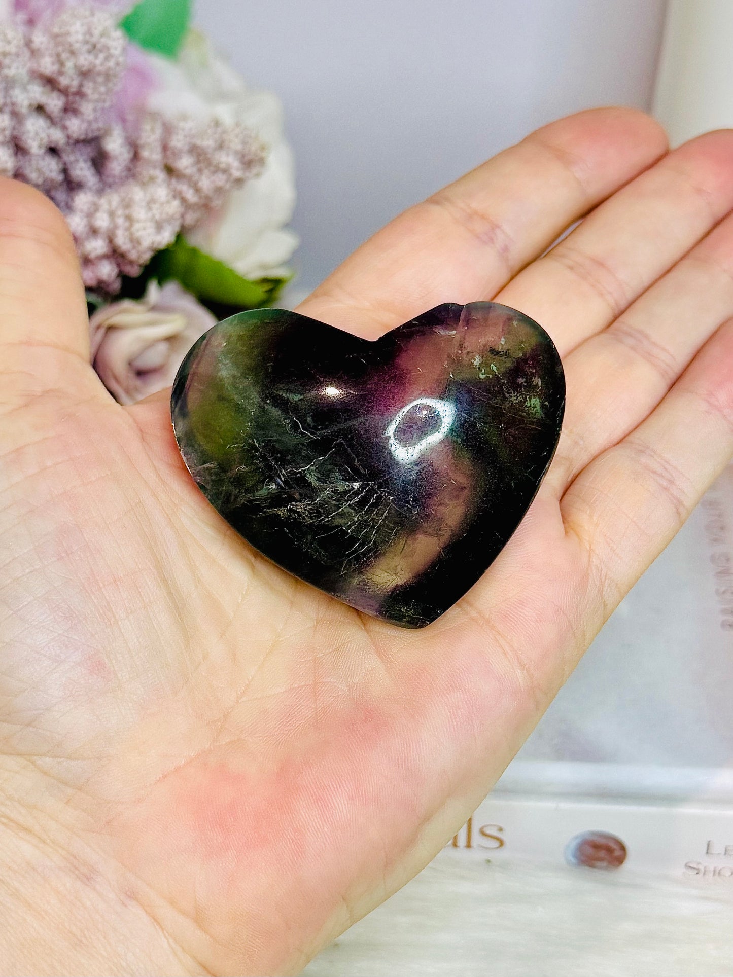 Fluorite Heart with Rainbows